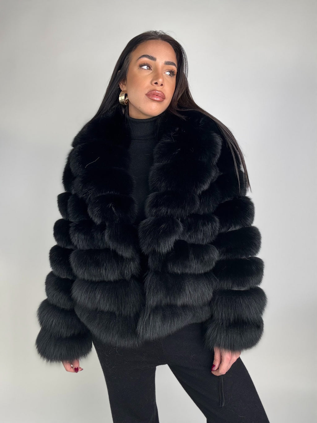 Mink jacket with belt and hood