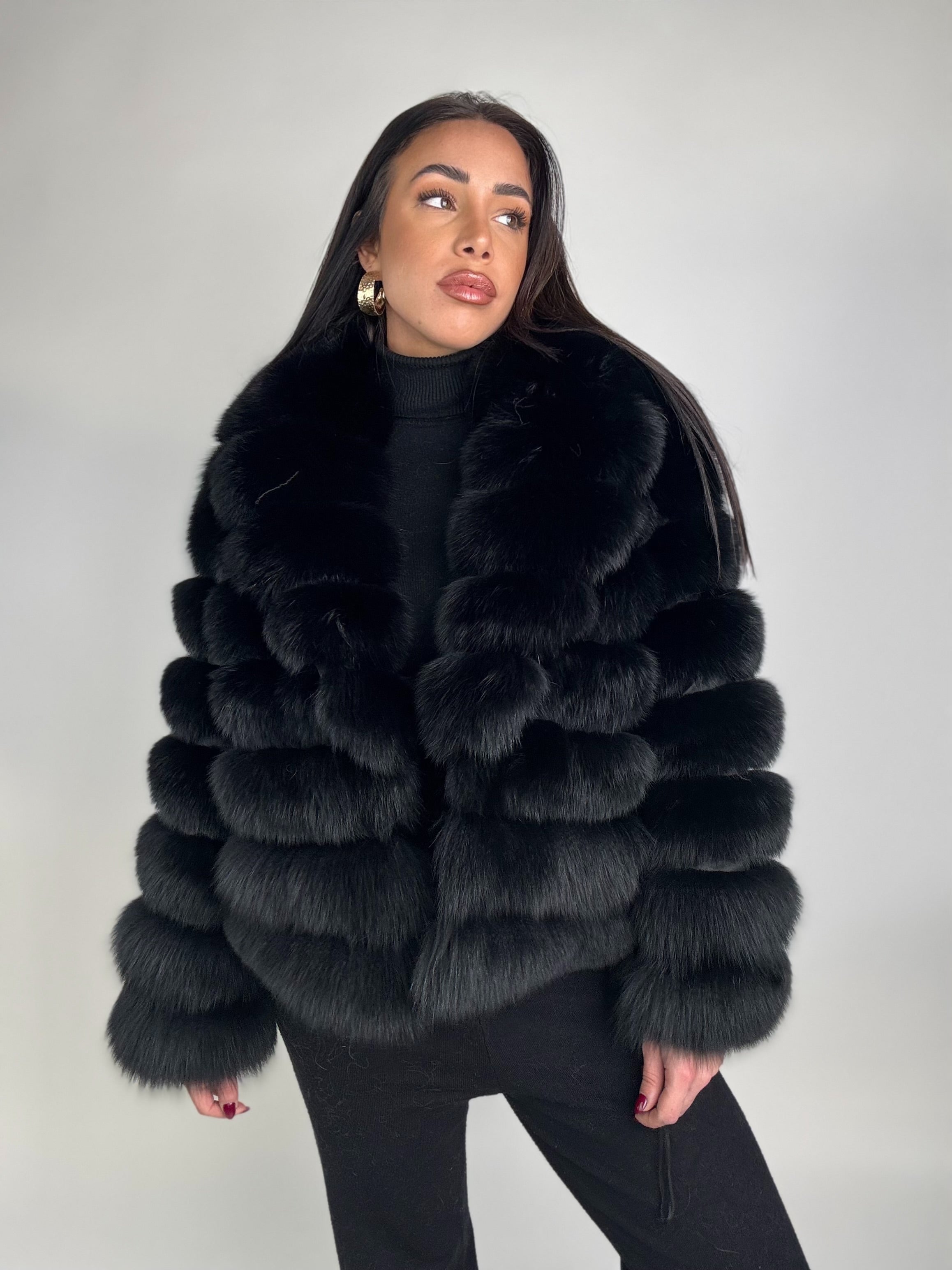 Mink jacket with belt and hood