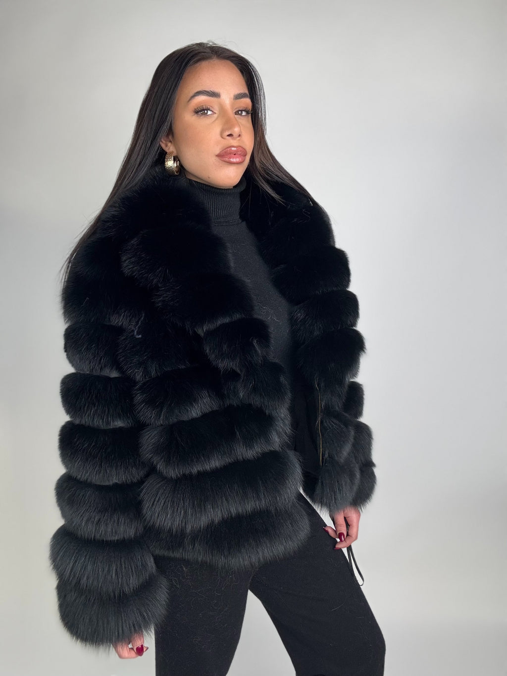 Mink jacket with belt and hood