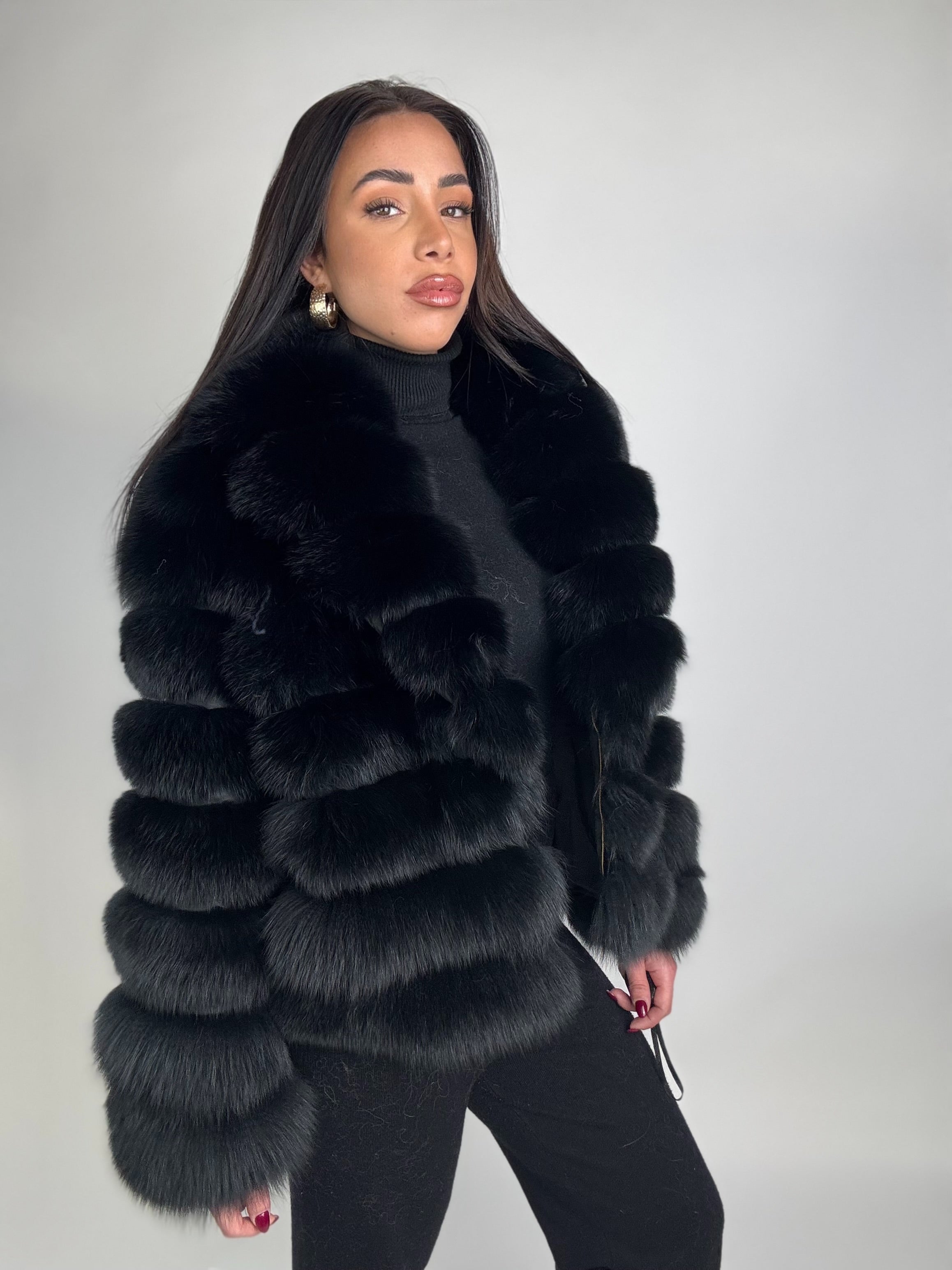 Mink jacket with belt and hood