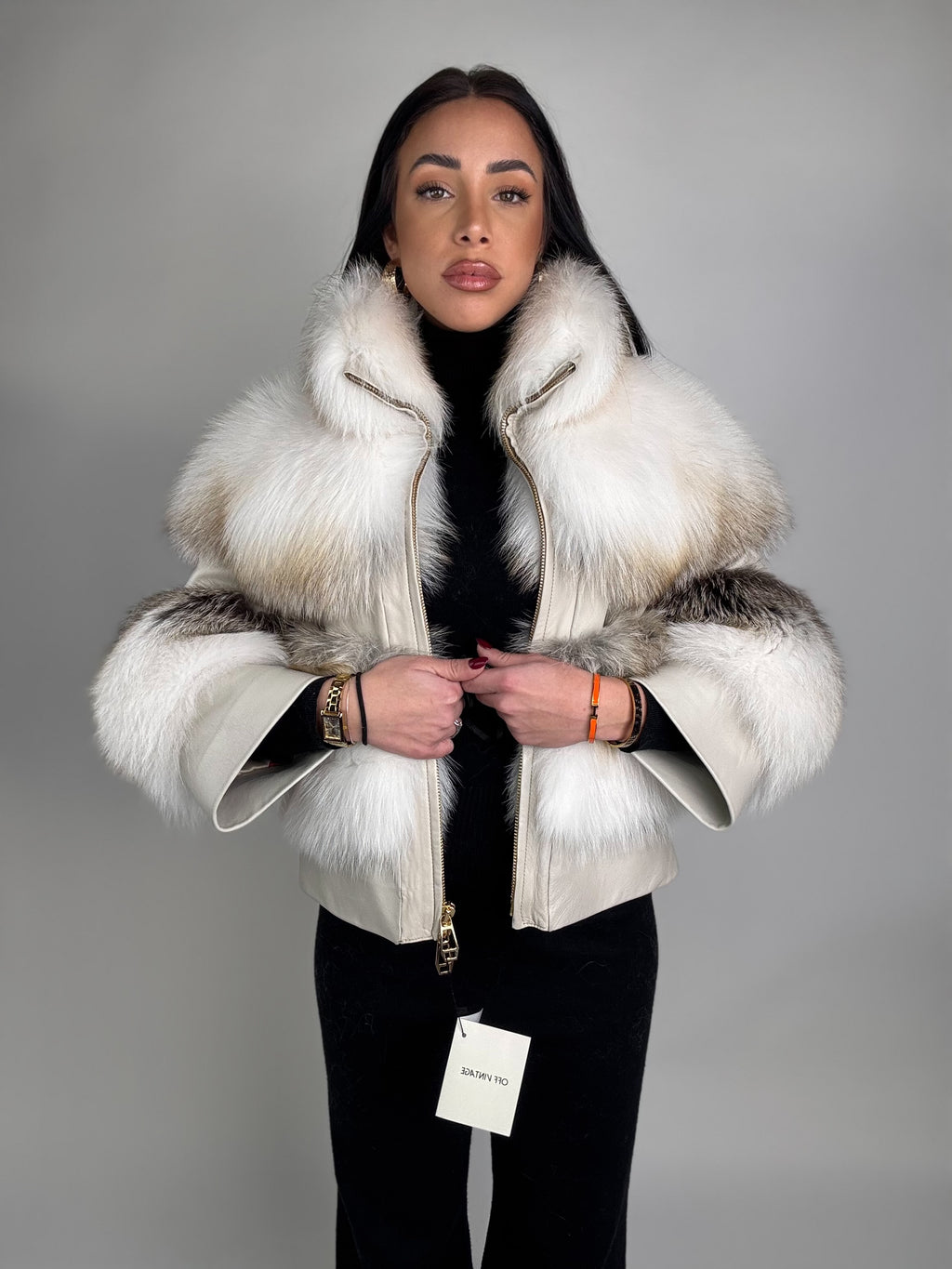 Mink jacket with belt and hood