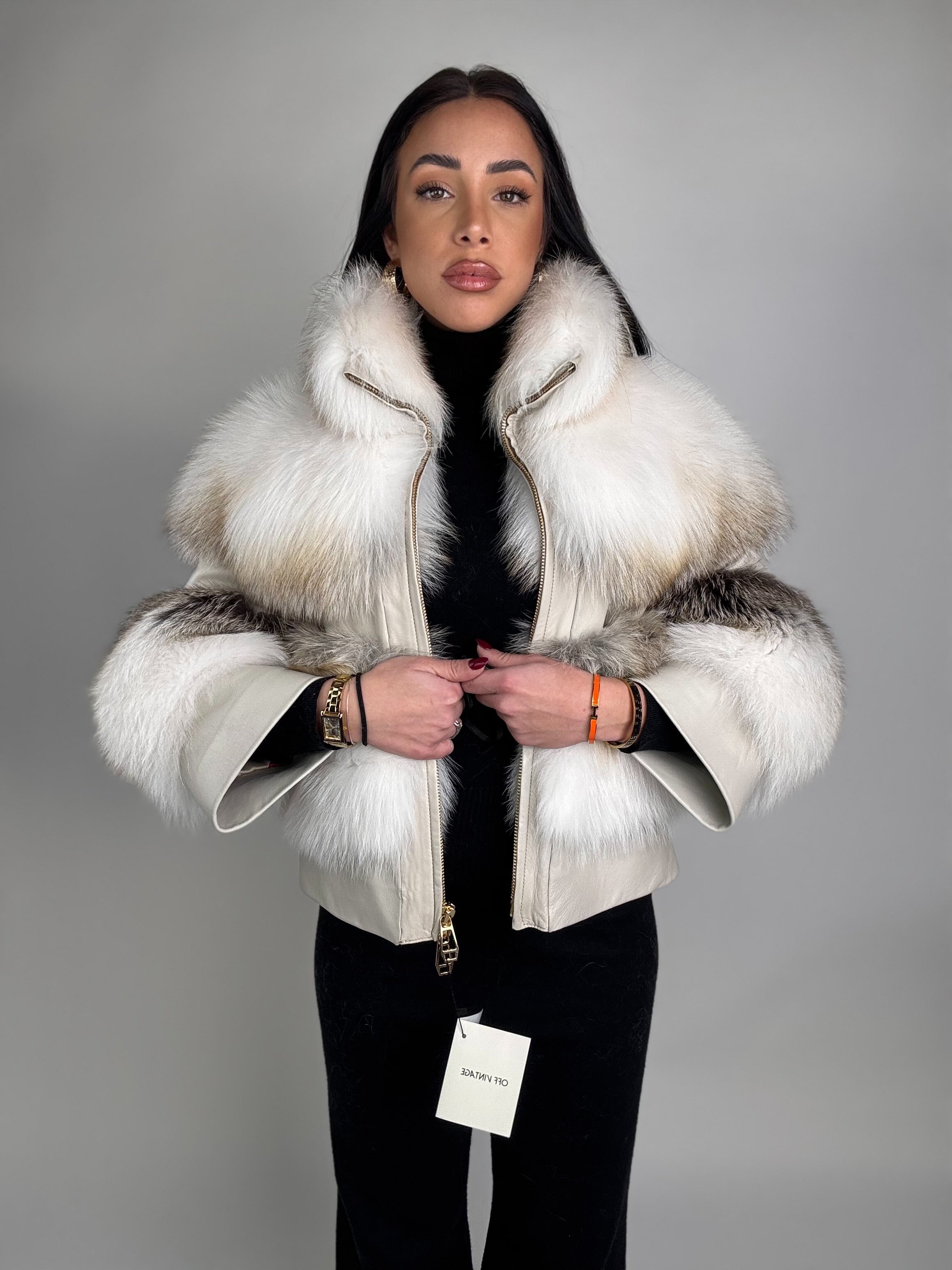 Mink jacket with belt and hood