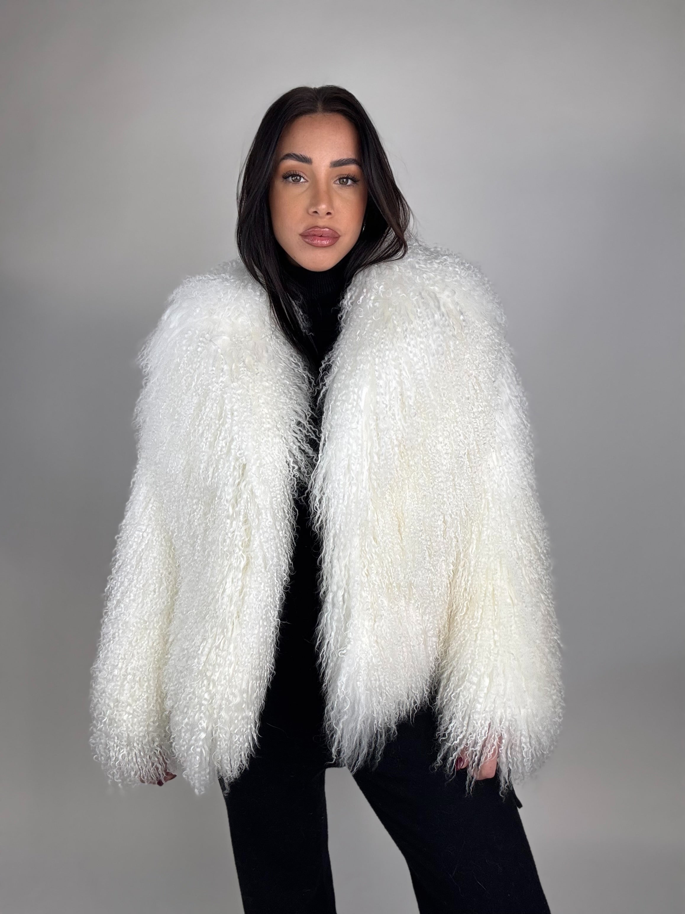 Mink jacket with belt and hood