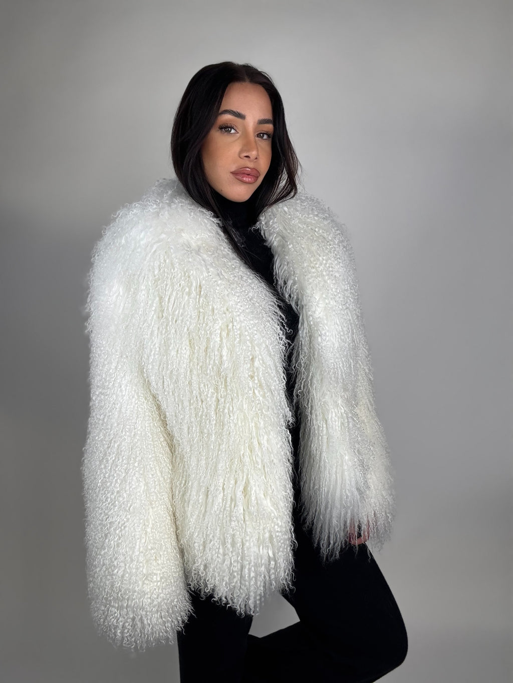 Mink jacket with belt and hood