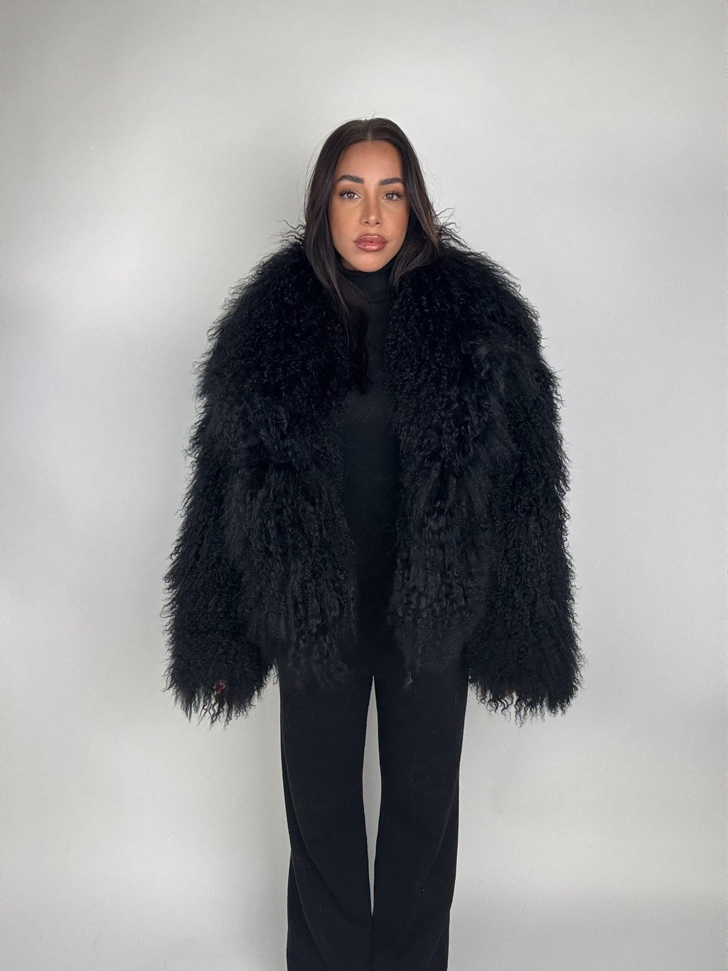 Mink jacket with belt and hood