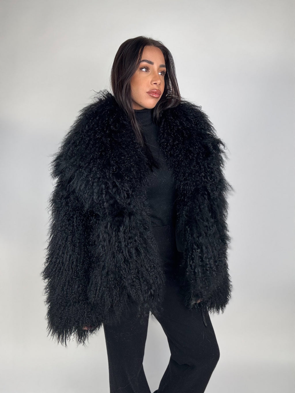 Mink jacket with belt and hood