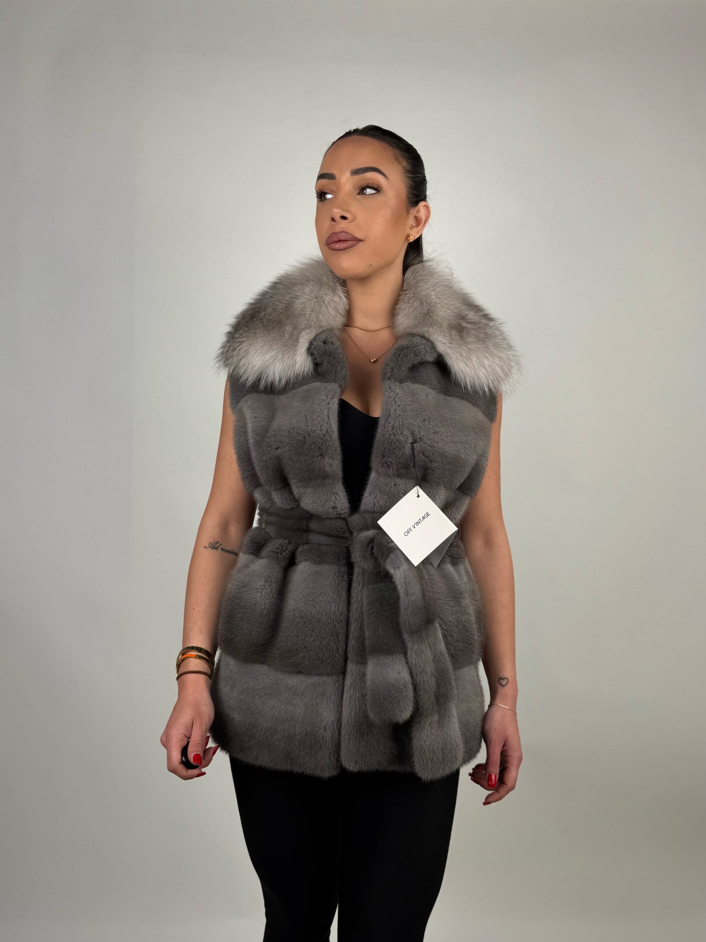 Mink jacket with belt and hood