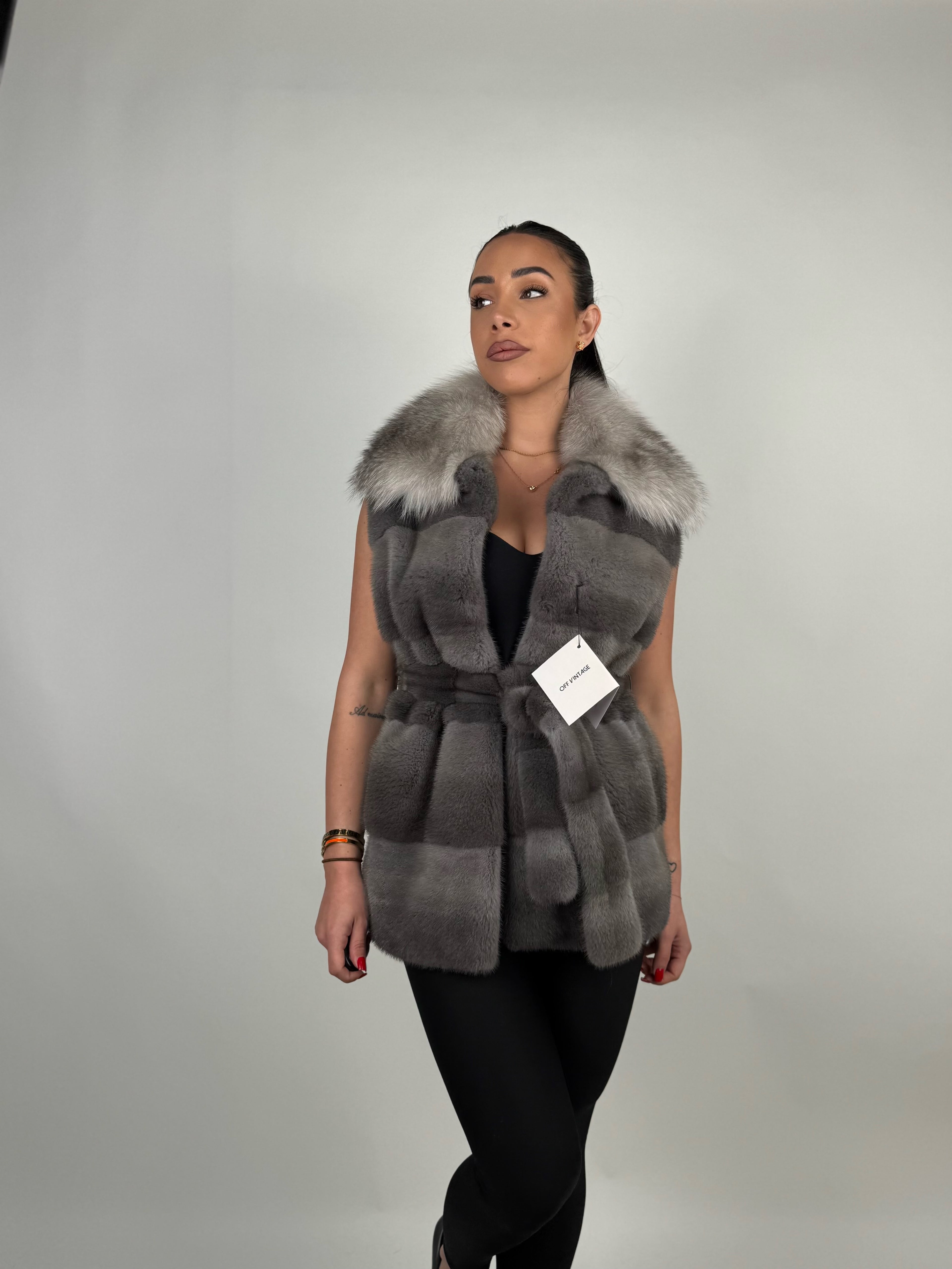 Mink jacket with belt and hood
