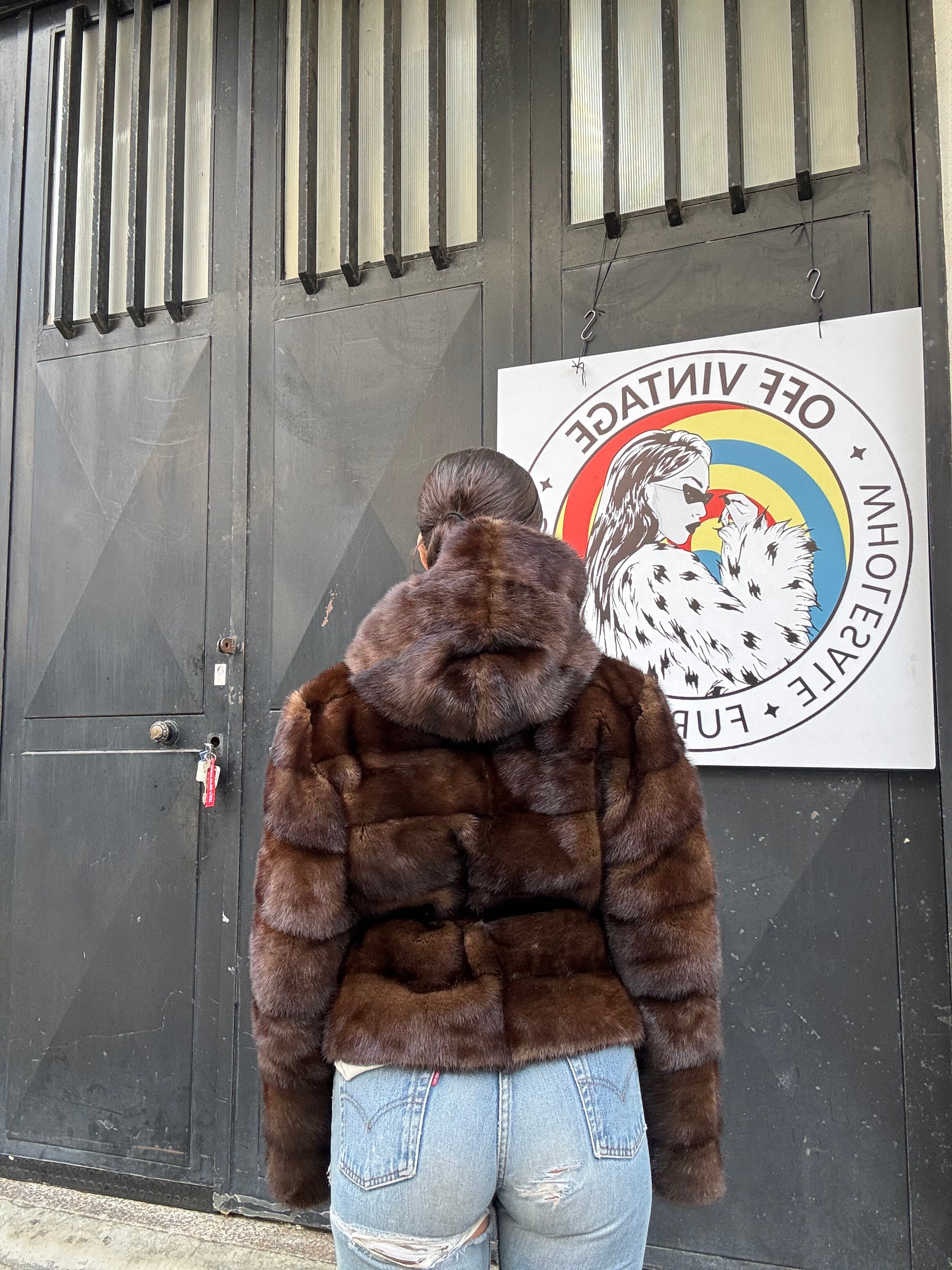 Giacca in visone cintura e cappuccio