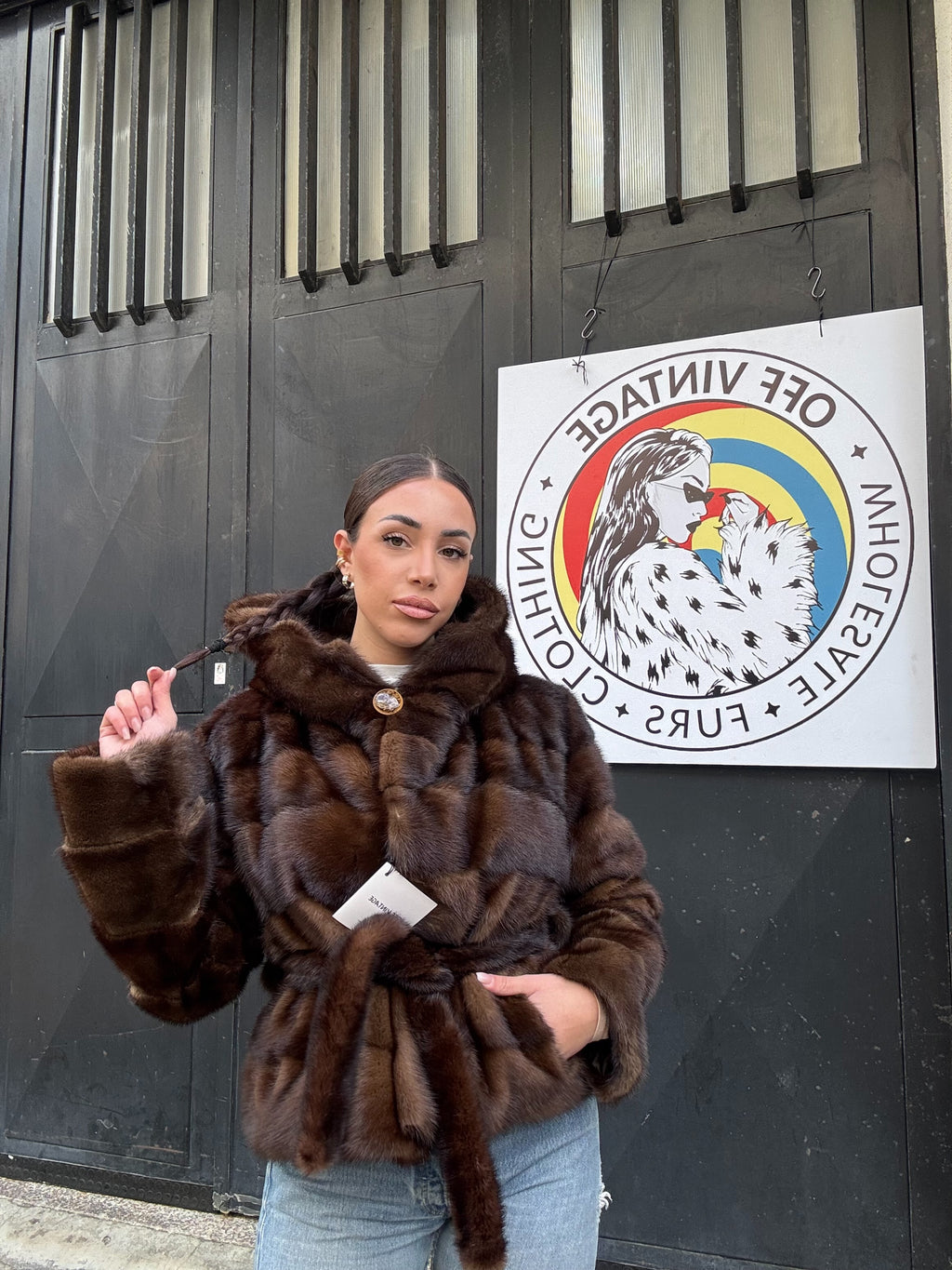 Giacca in visone cintura e cappuccio