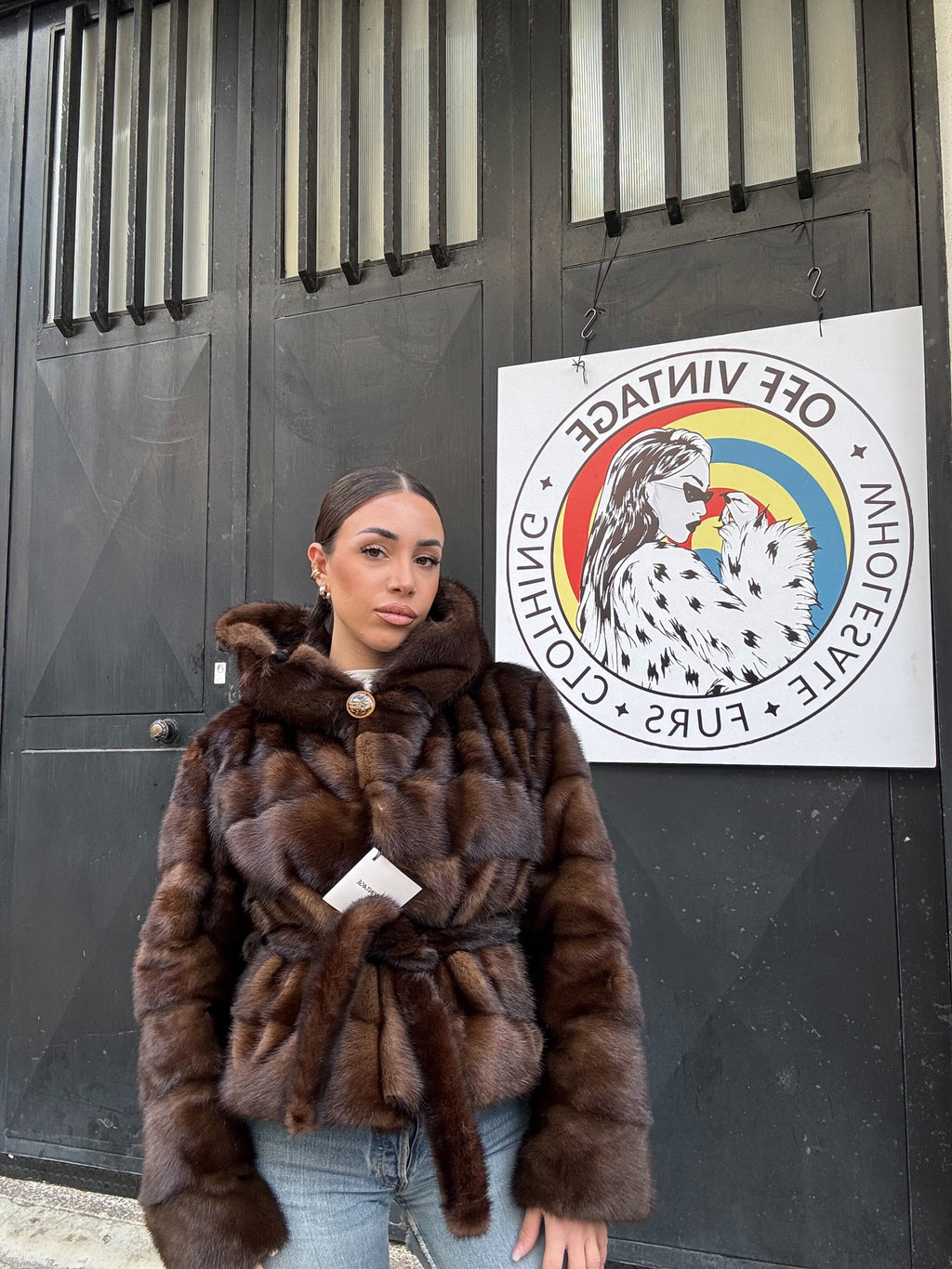 Giacca in visone cintura e cappuccio