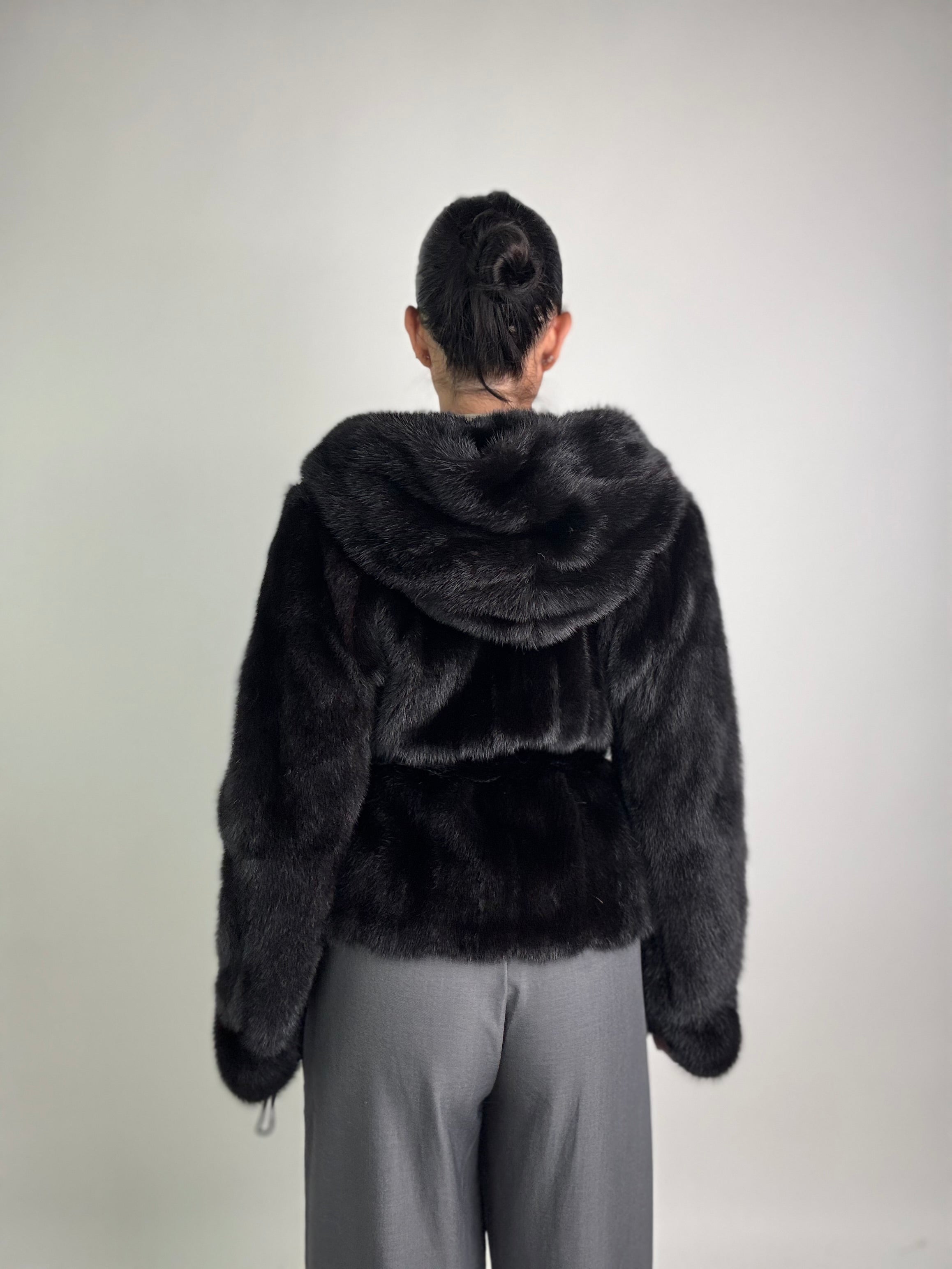 Giacca in visone cintura e cappuccio N187