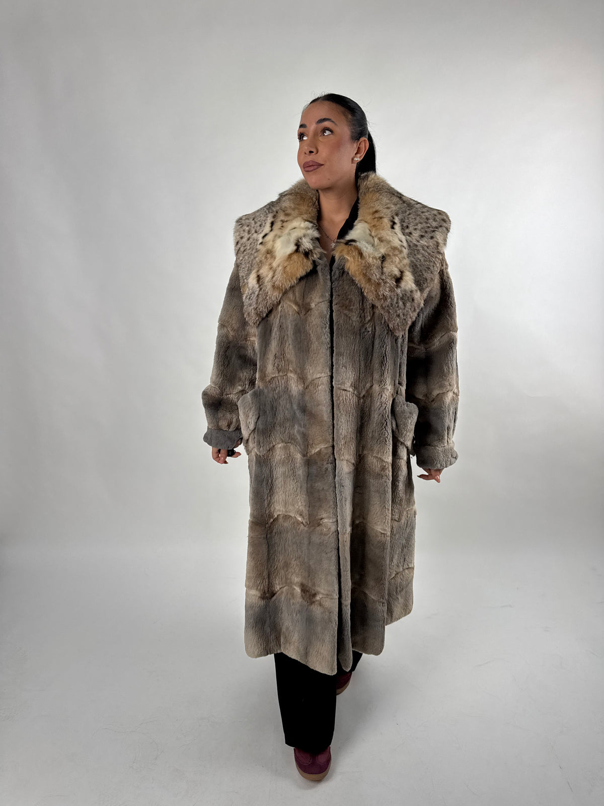 Cappotto in visone rasato e lince N760