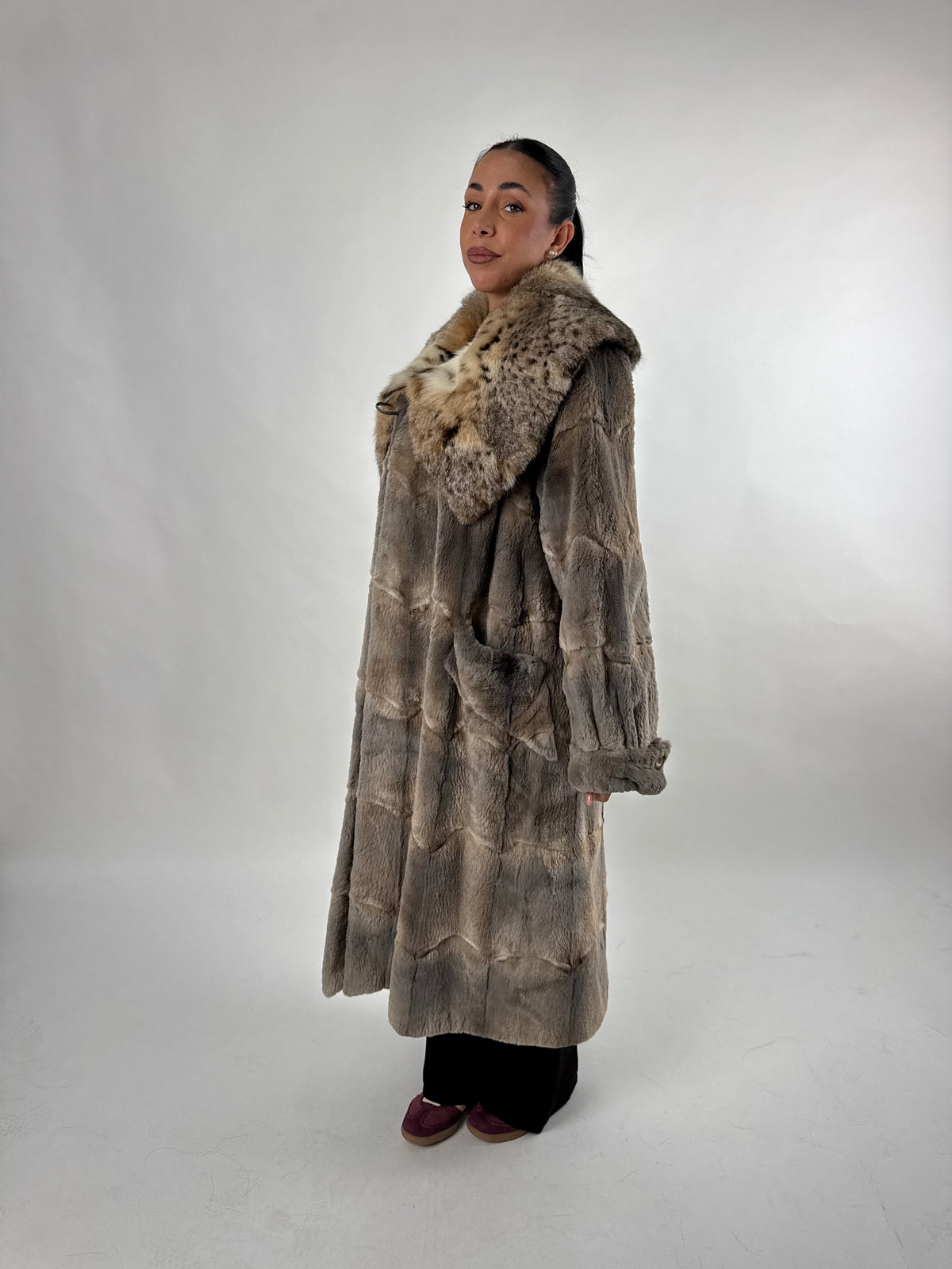Cappotto in visone rasato e lince N760