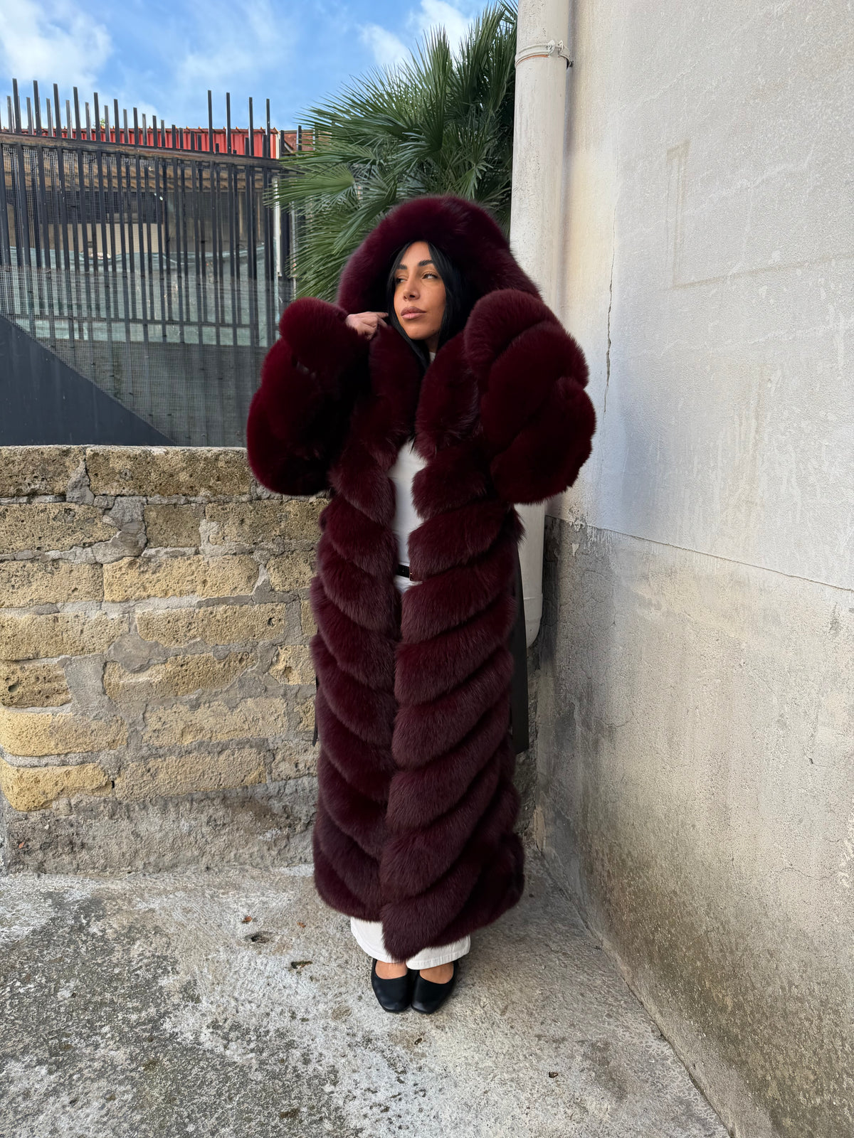 Cappotto Sandy in volpe bordeaux