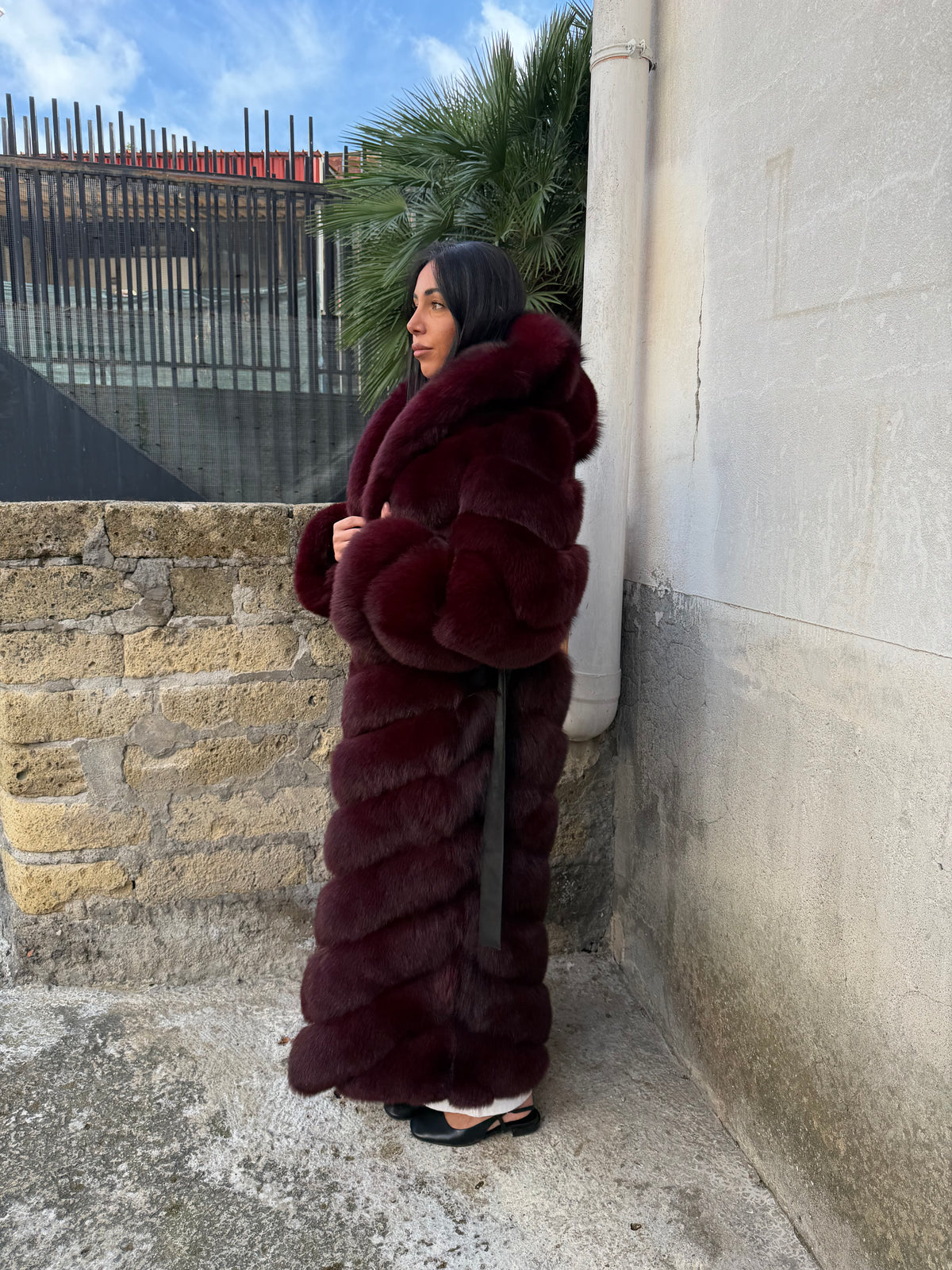 Cappotto Sandy in volpe bordeaux