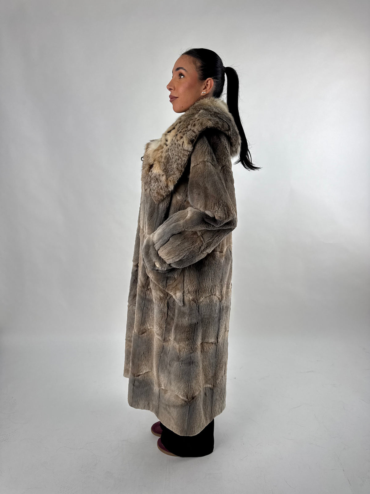 Cappotto in visone rasato e lince N760