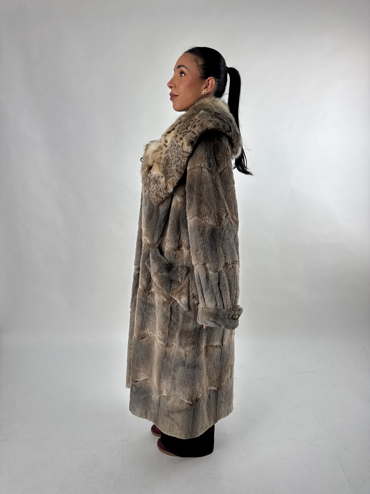 Cappotto in visone rasato e lince N760