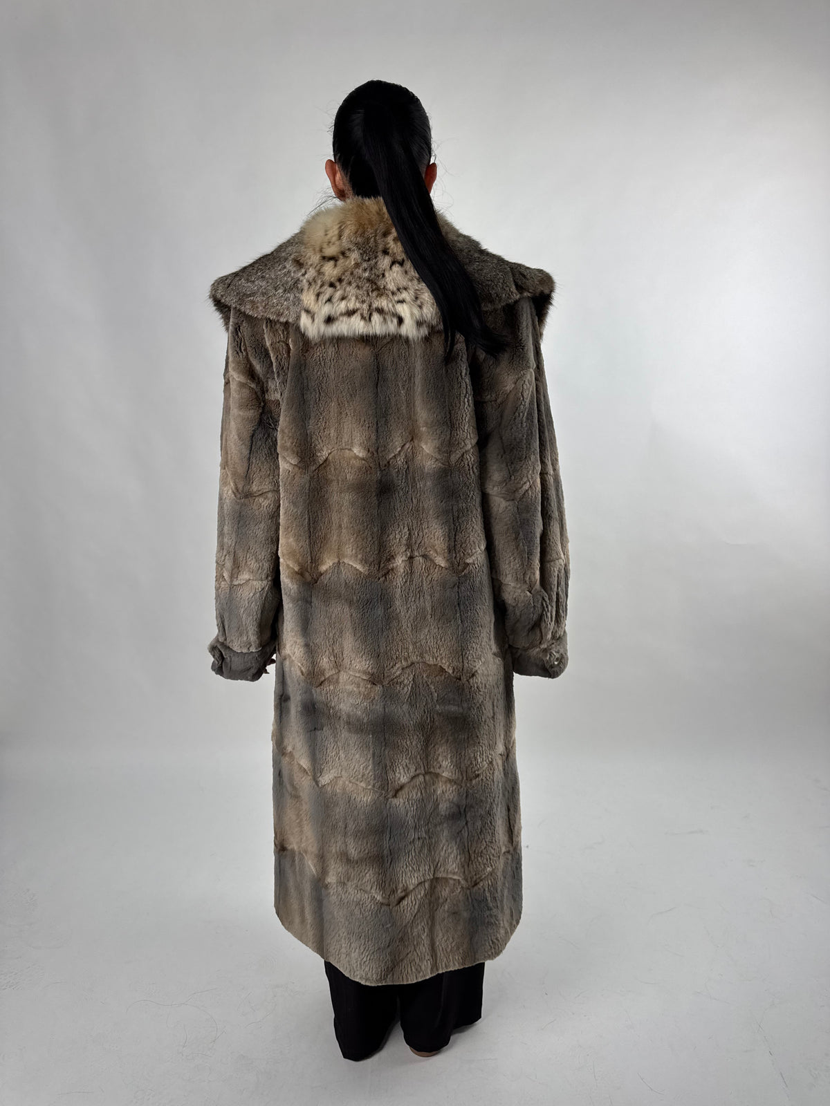 Cappotto in visone rasato e lince N760
