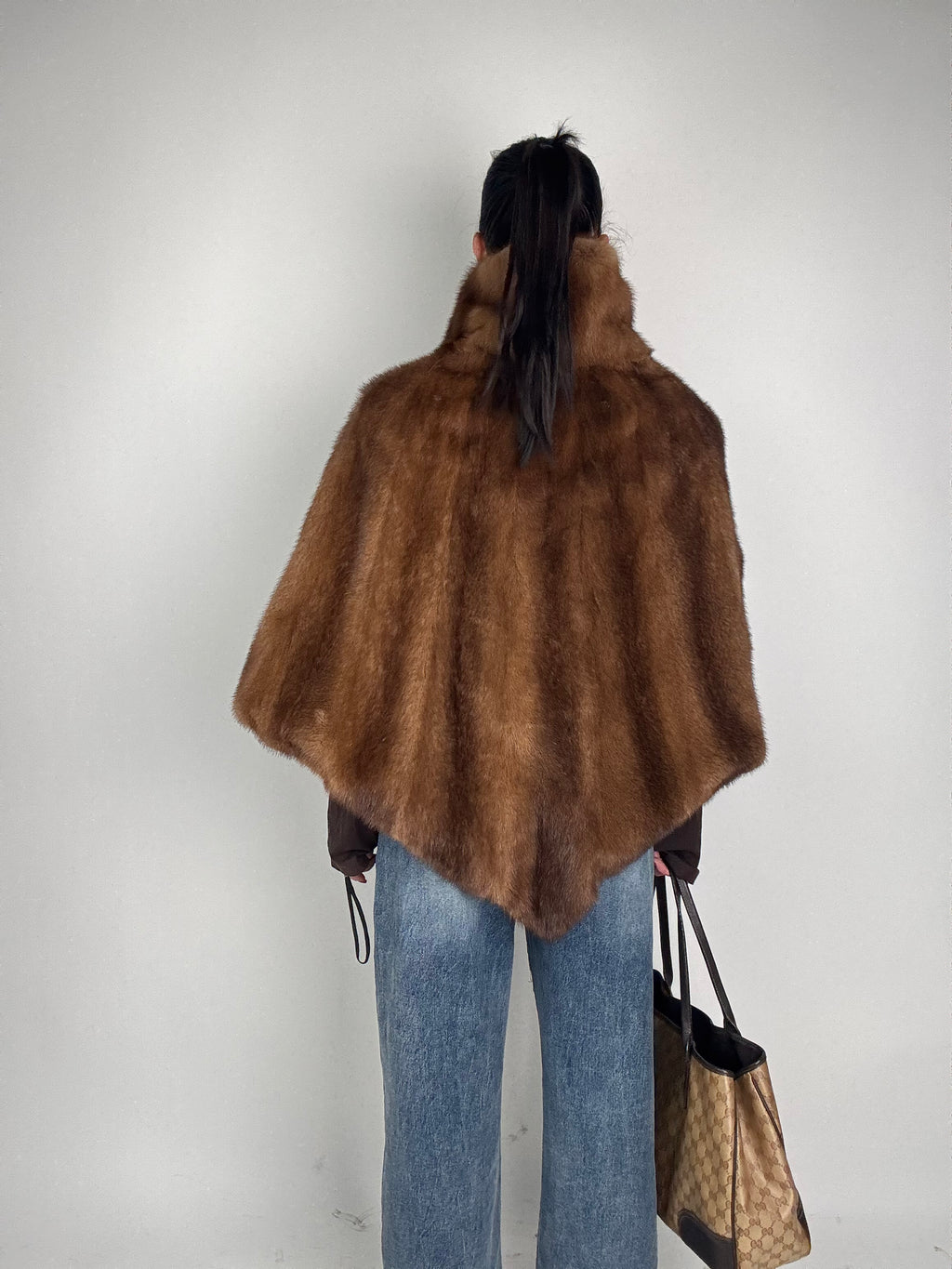 Mink jacket with belt and hood
