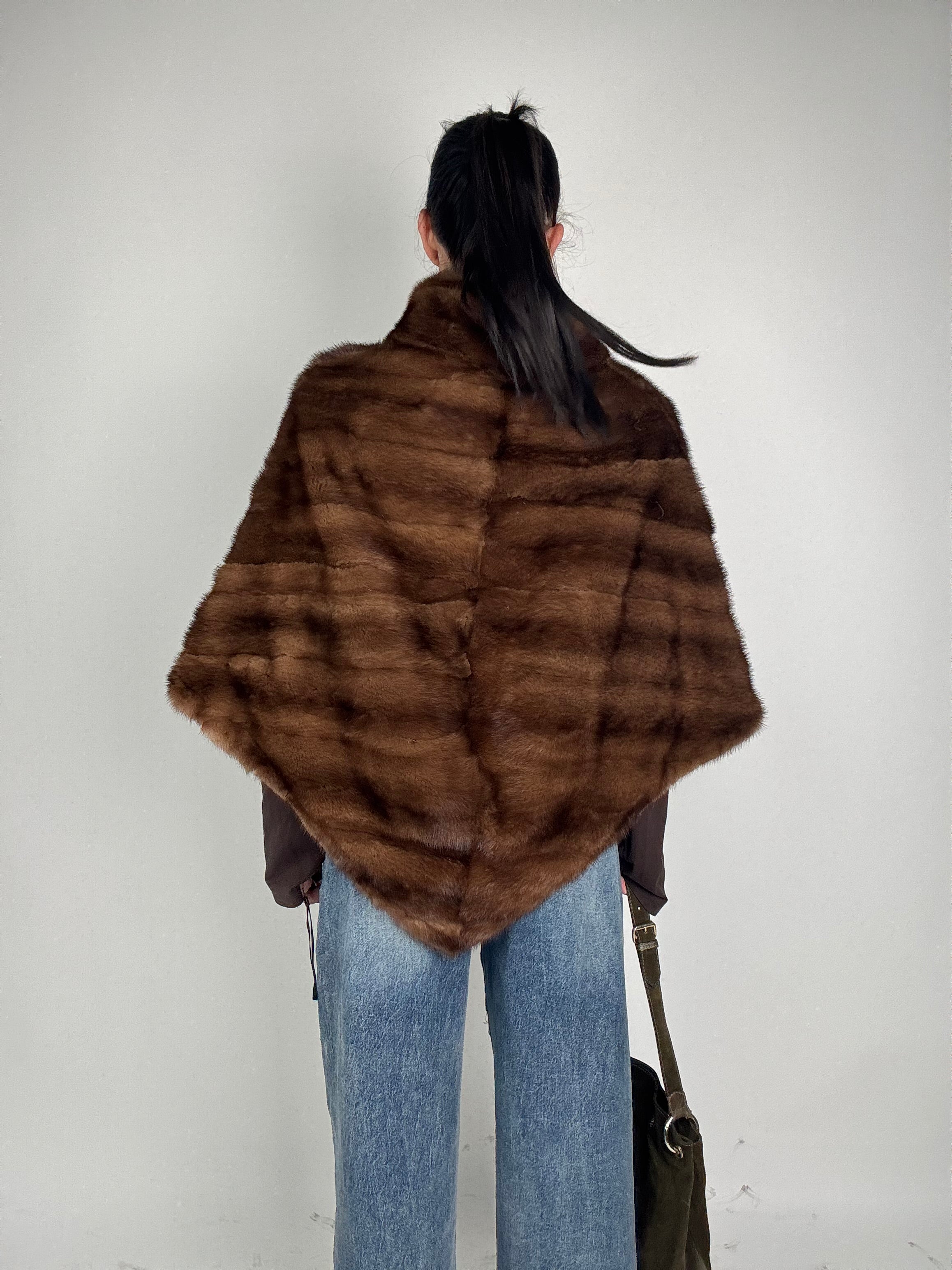Mink jacket with belt and hood