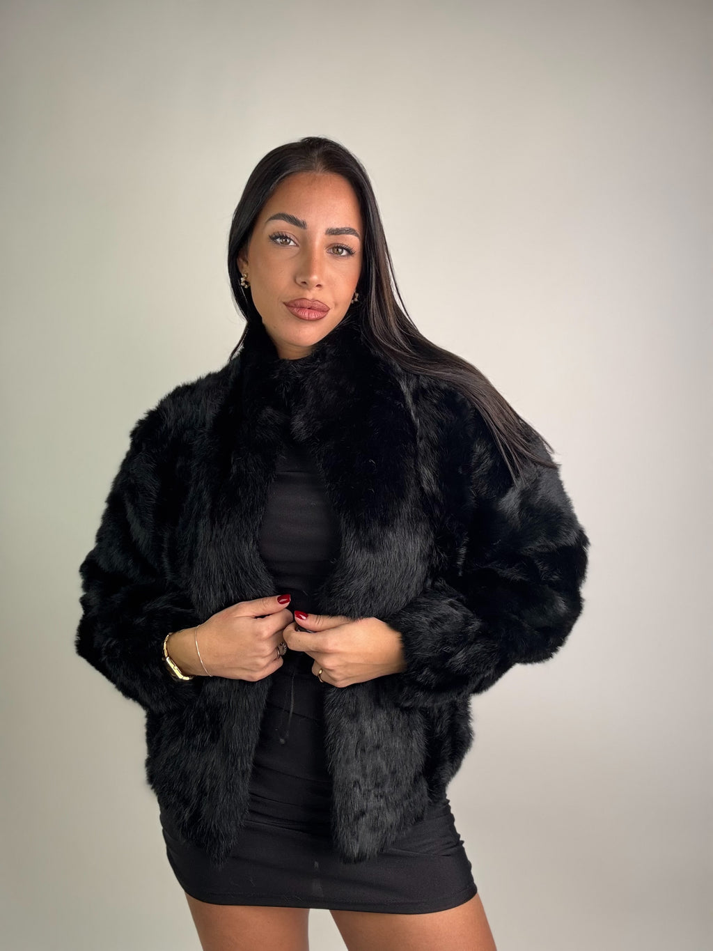 Giacca in volpe total black N31