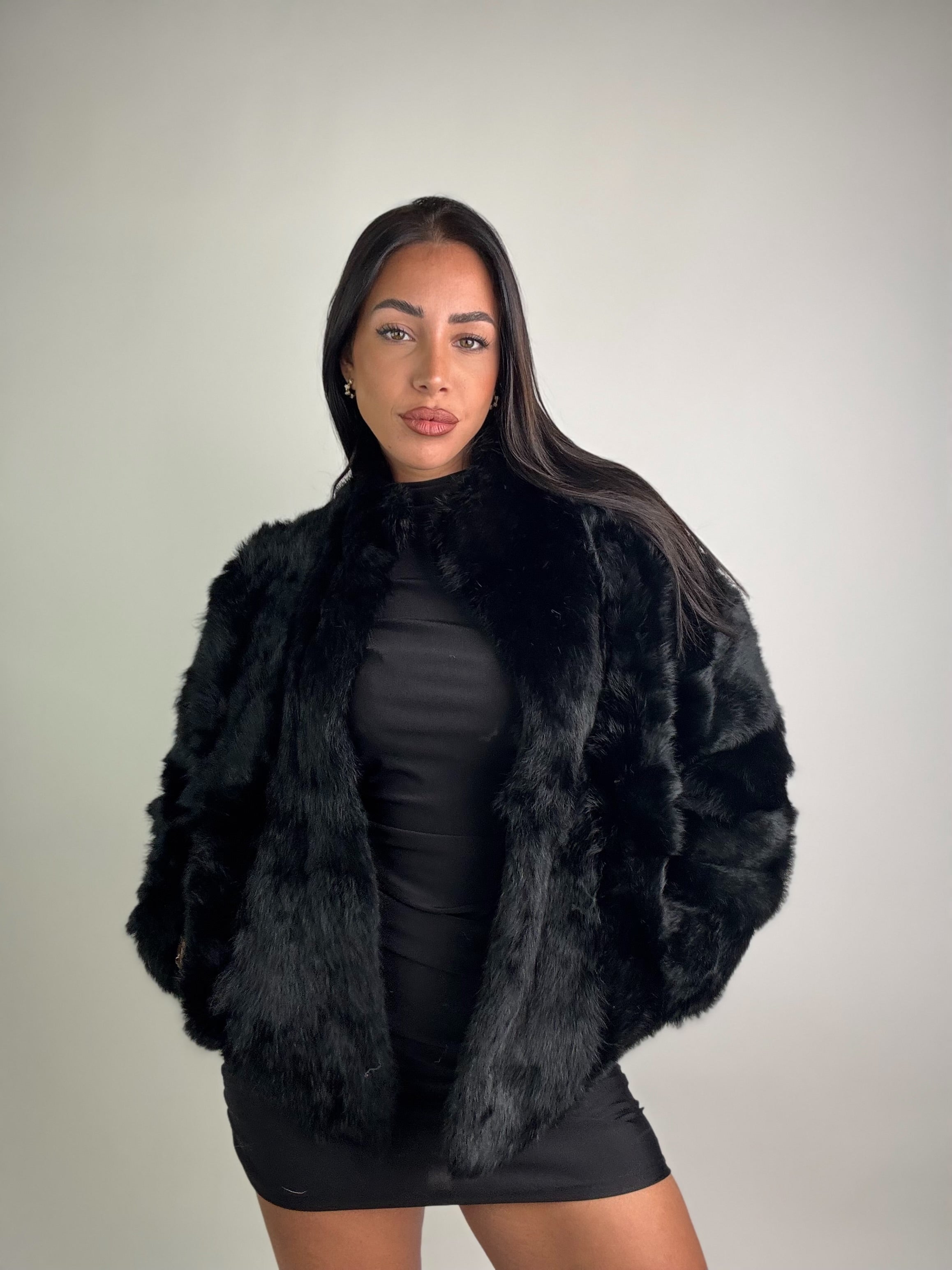 Giacca in volpe total black N31