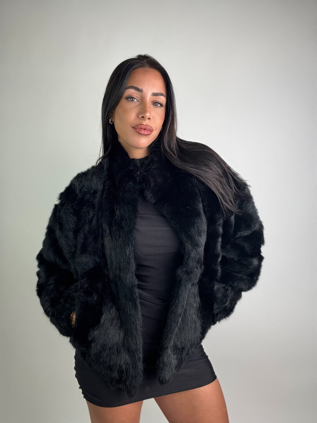 Giacca in volpe total black N31