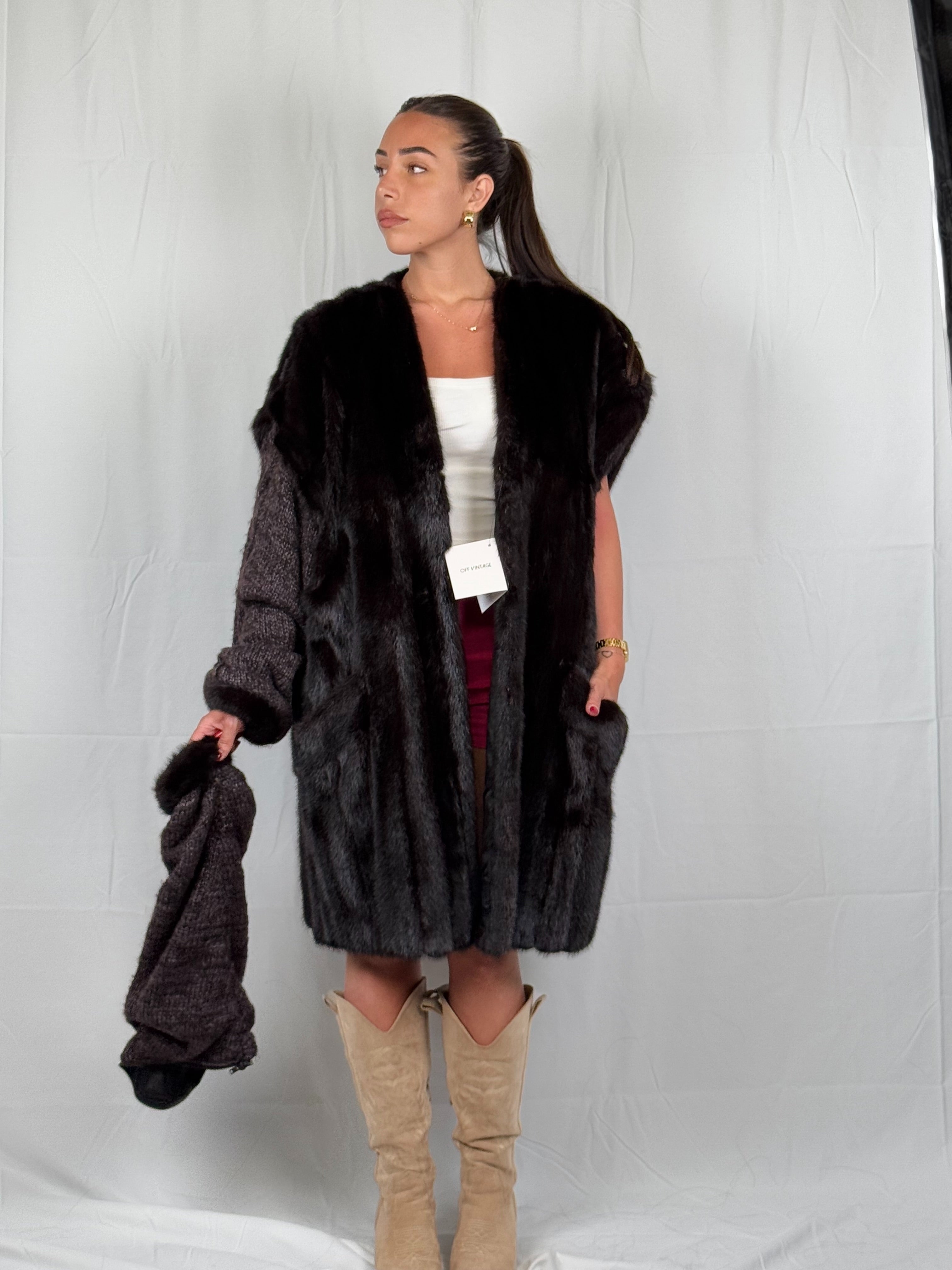 Cappotto in visone con maniche removibile