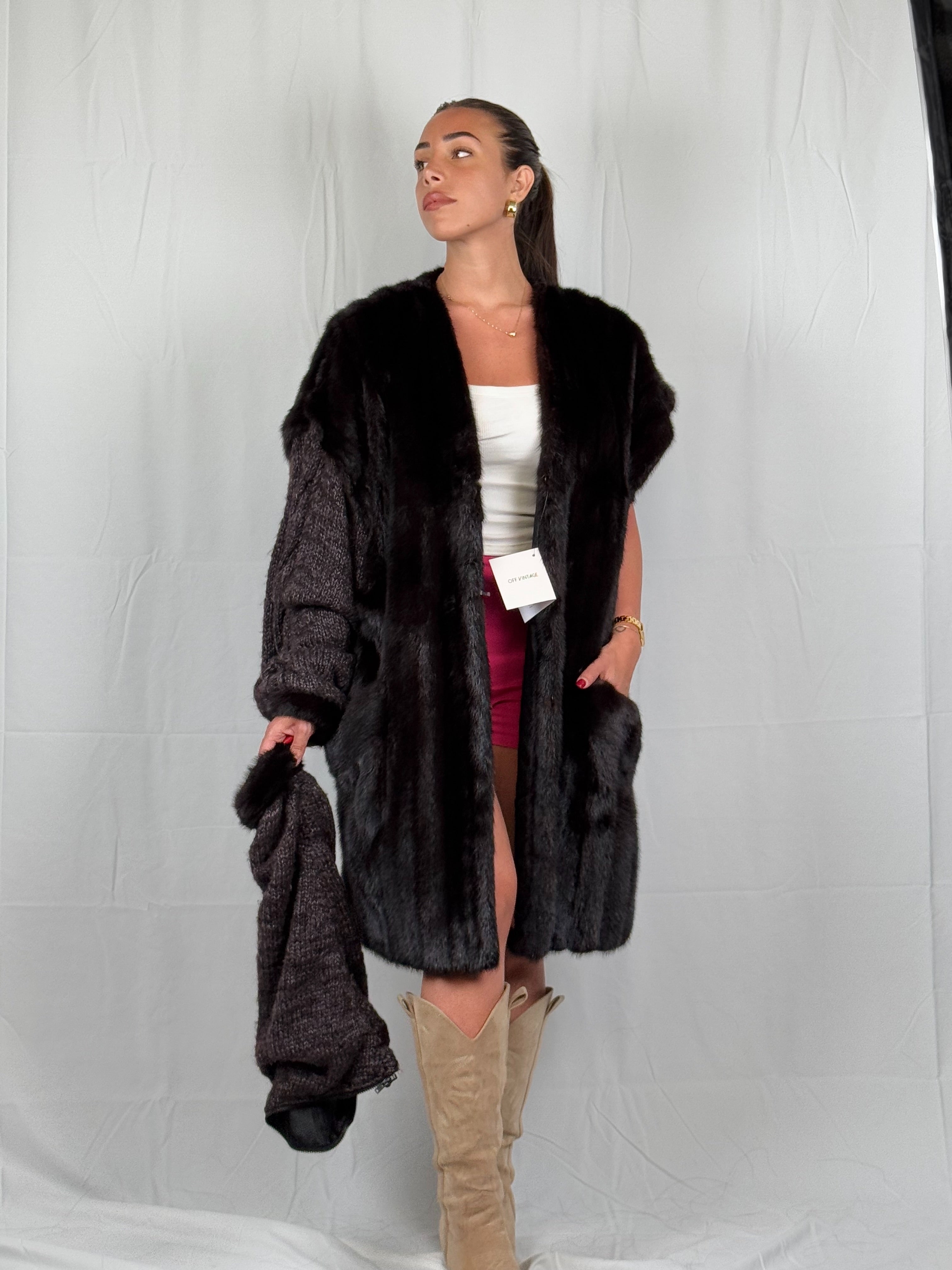 Cappotto in visone con maniche removibile