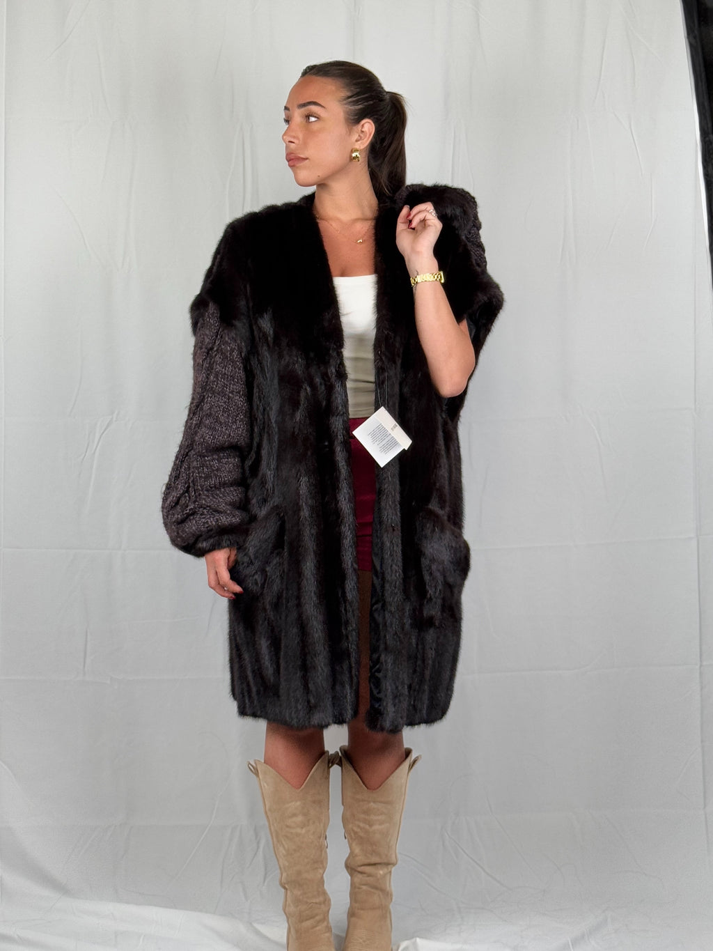 Cappotto in visone con maniche removibile