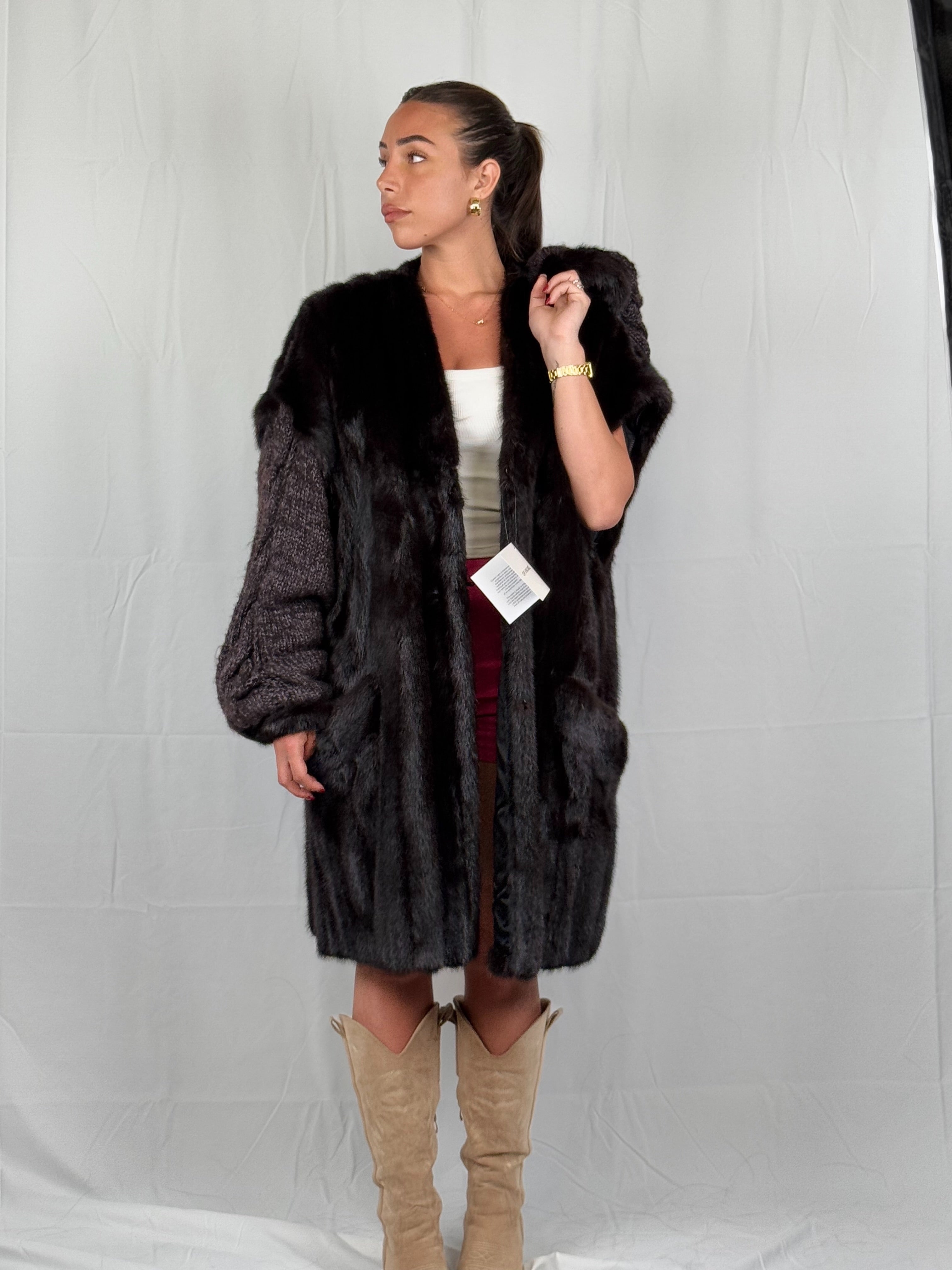 Cappotto in visone con maniche removibile