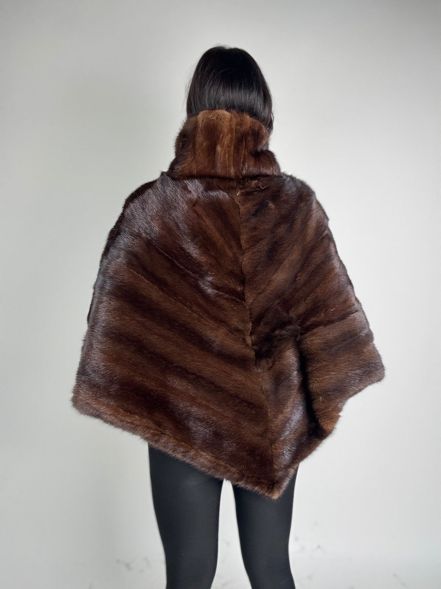 Mink jacket with belt and hood