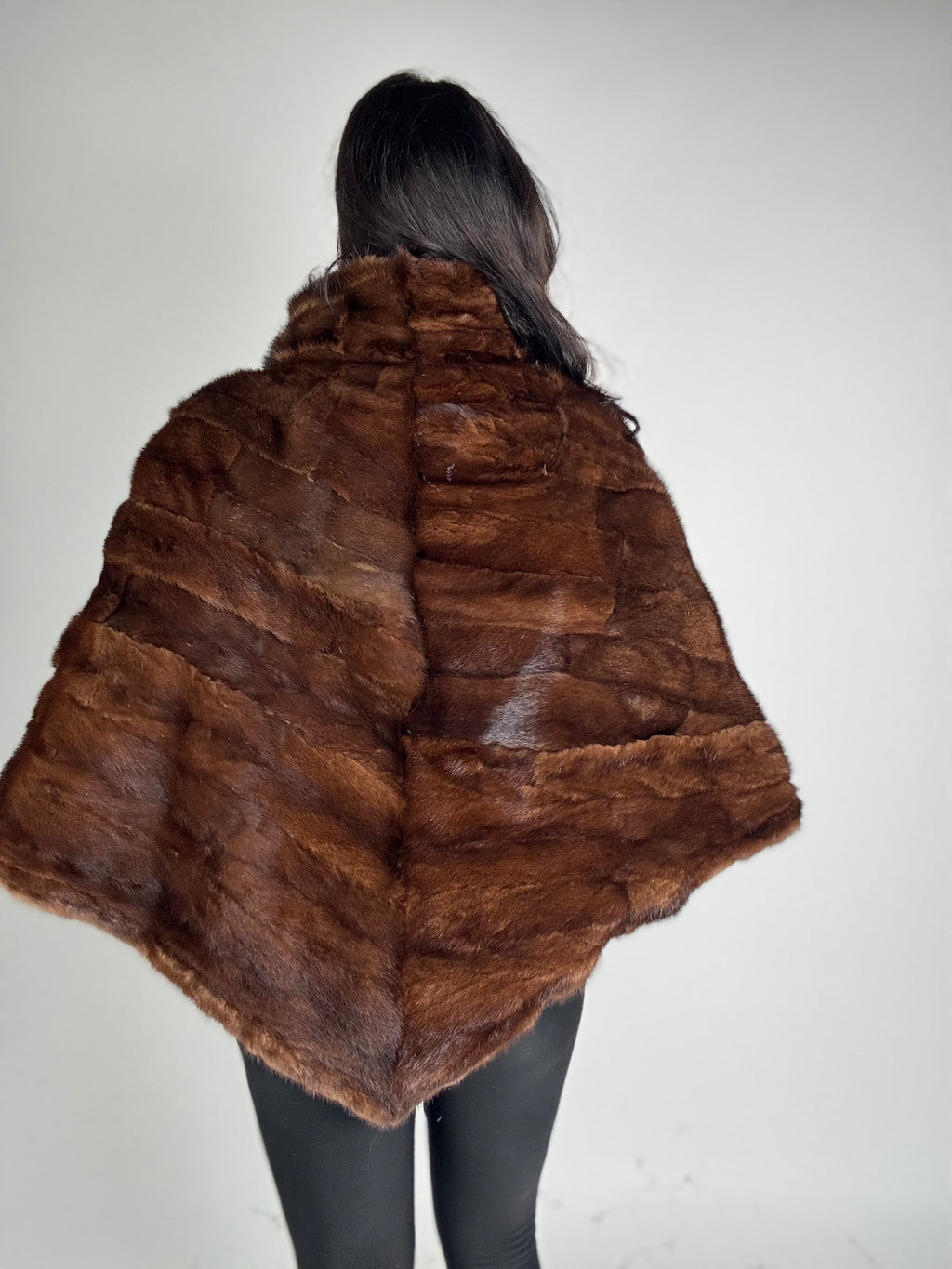 Mink jacket with belt and hood