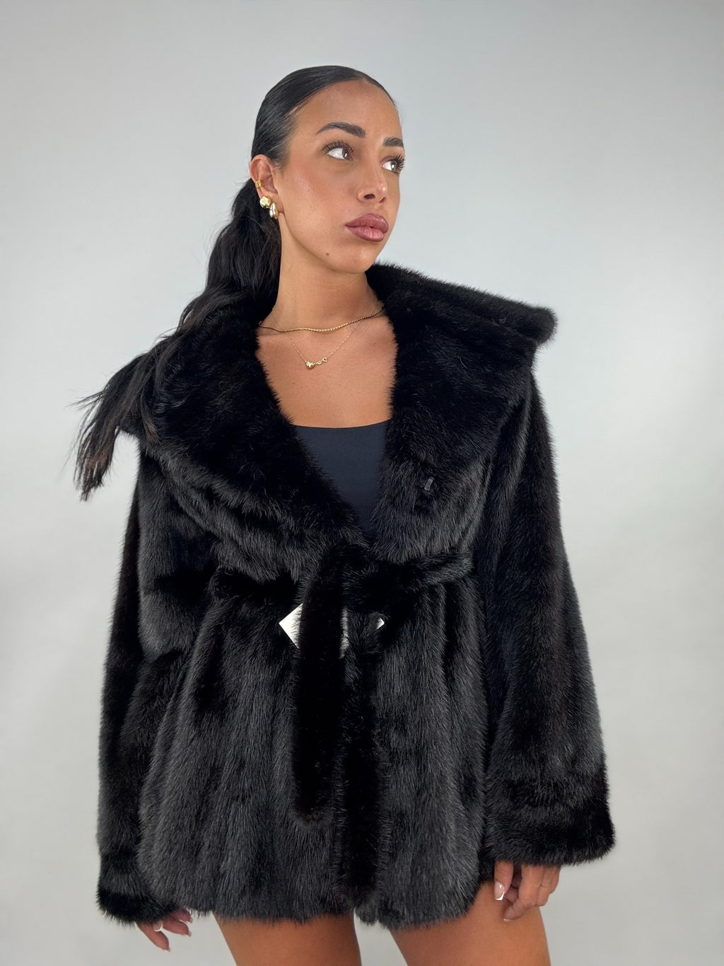 Giacca di visone cintura e cappuccio