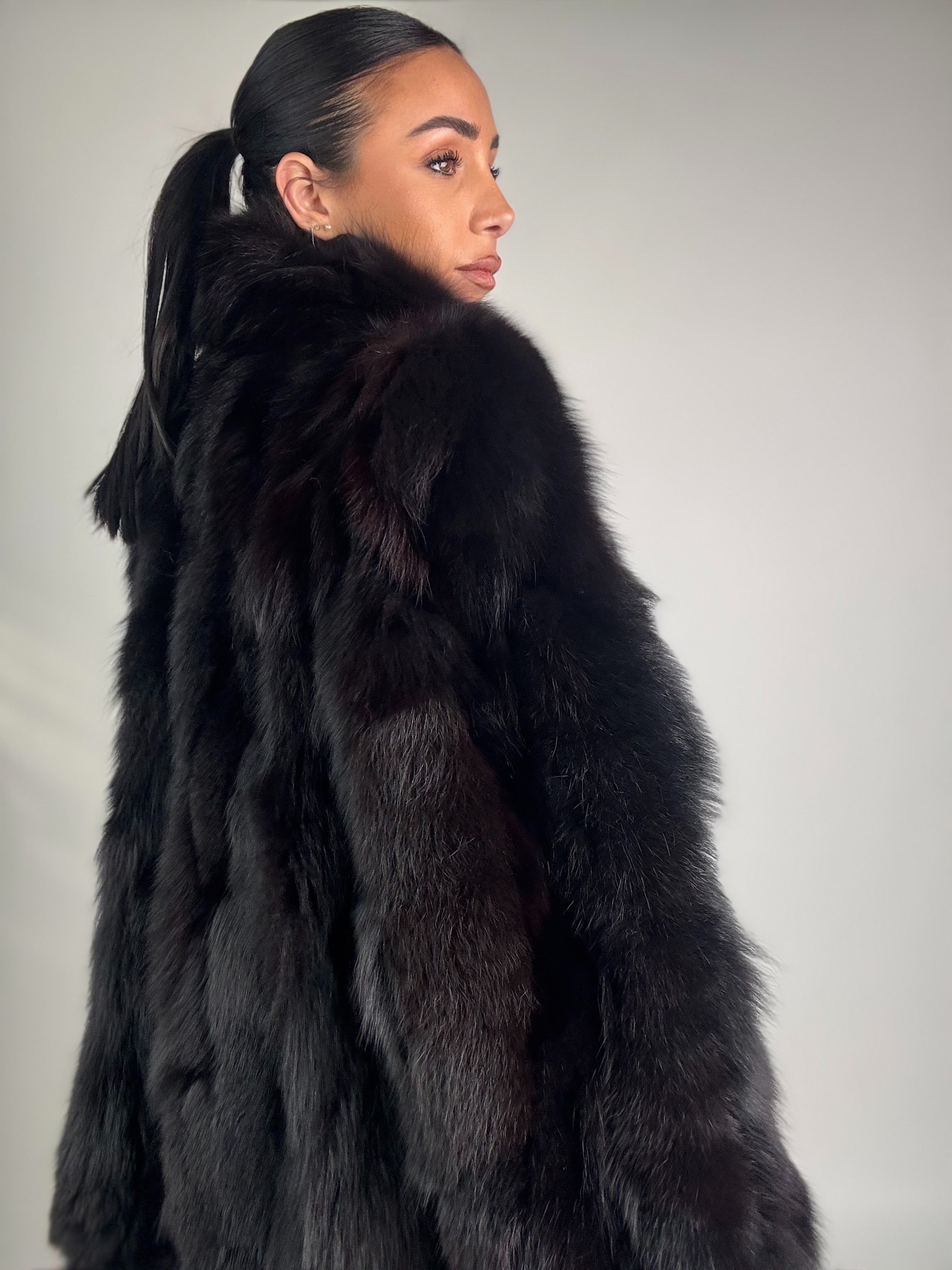 Giacca in volpe total black N358