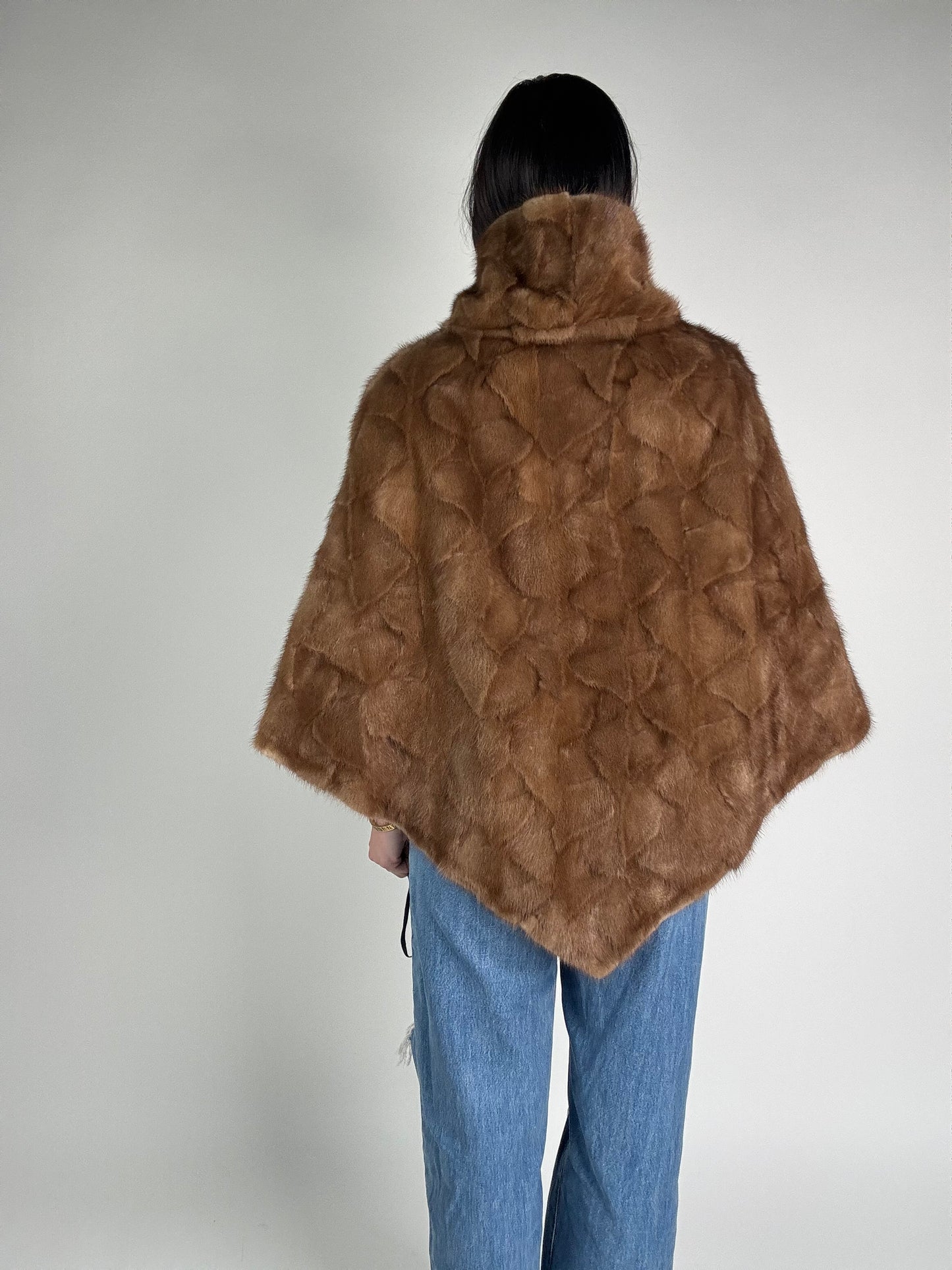 Mink jacket with belt and hood