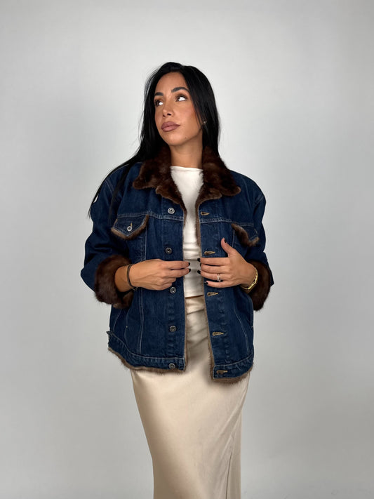 Bomber reversibile in visone e denim N172