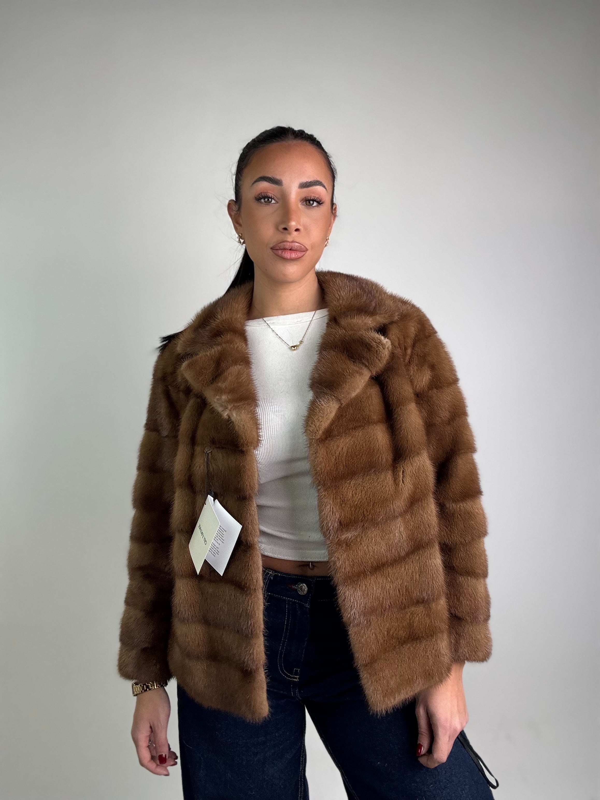 Mink vest with belt and hood