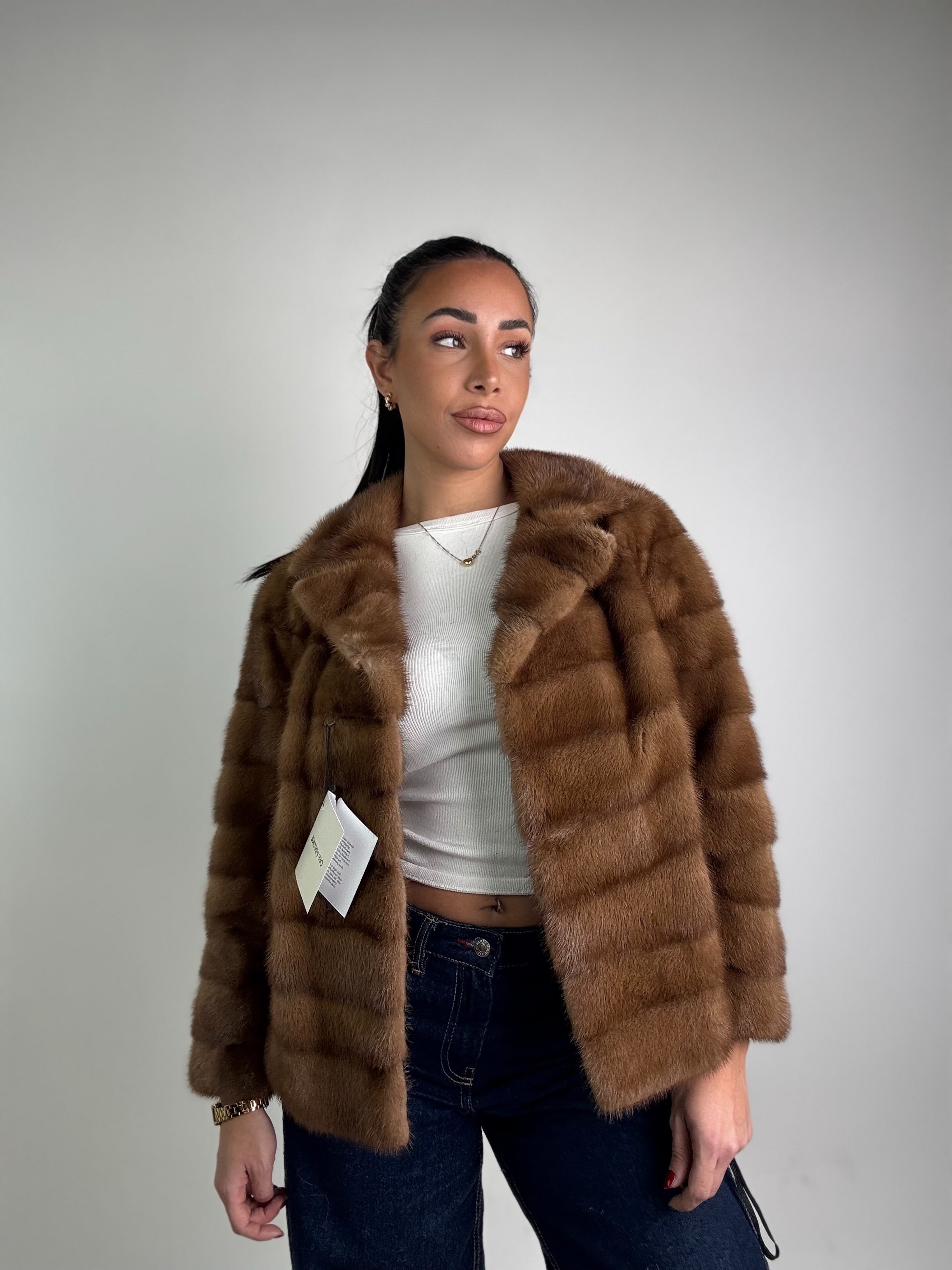 Mink vest with belt and hood