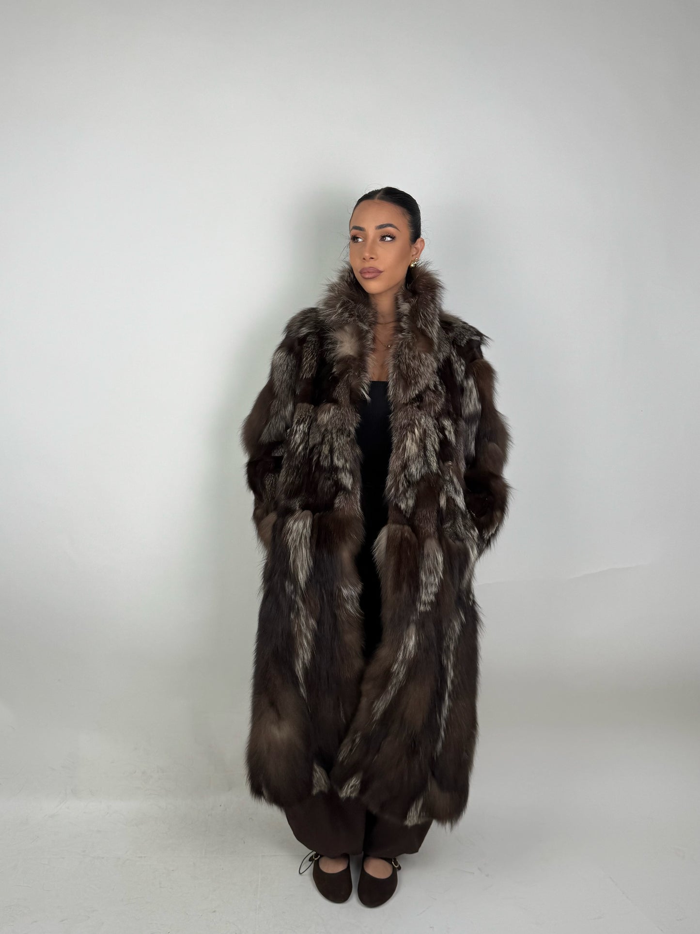 Cappotto in volpe argentata con fondo rimovibile N534