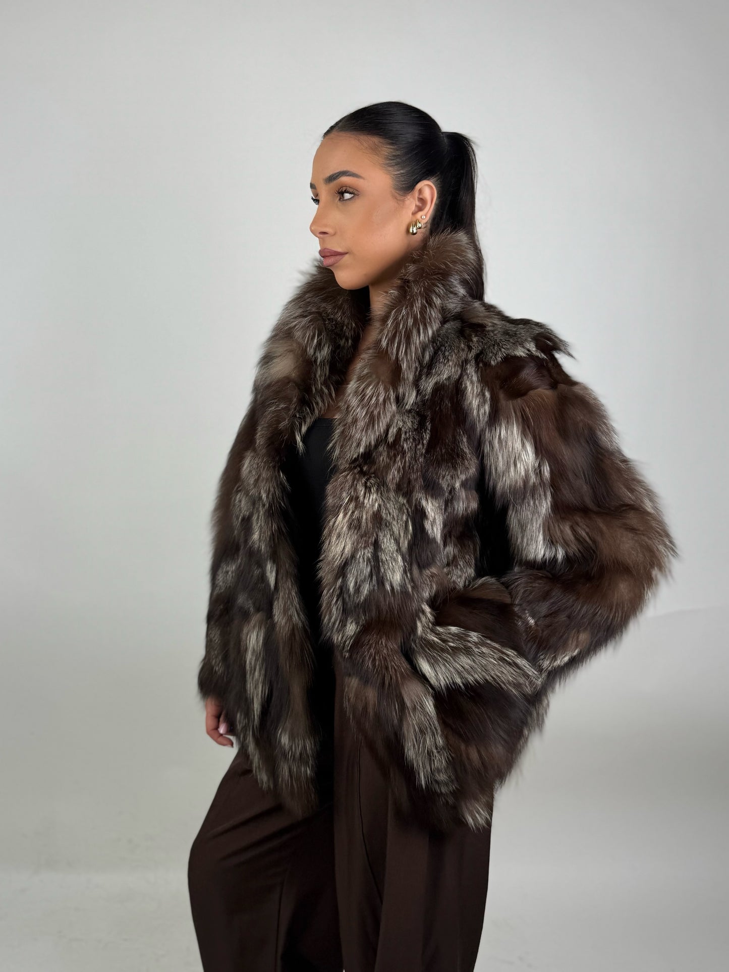 Cappotto in volpe argentata con fondo rimovibile N534