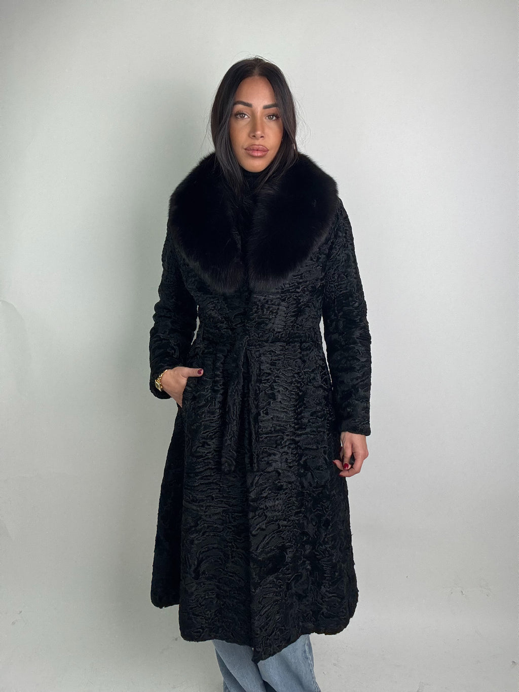 Cappotto in astrakan e volpe N31