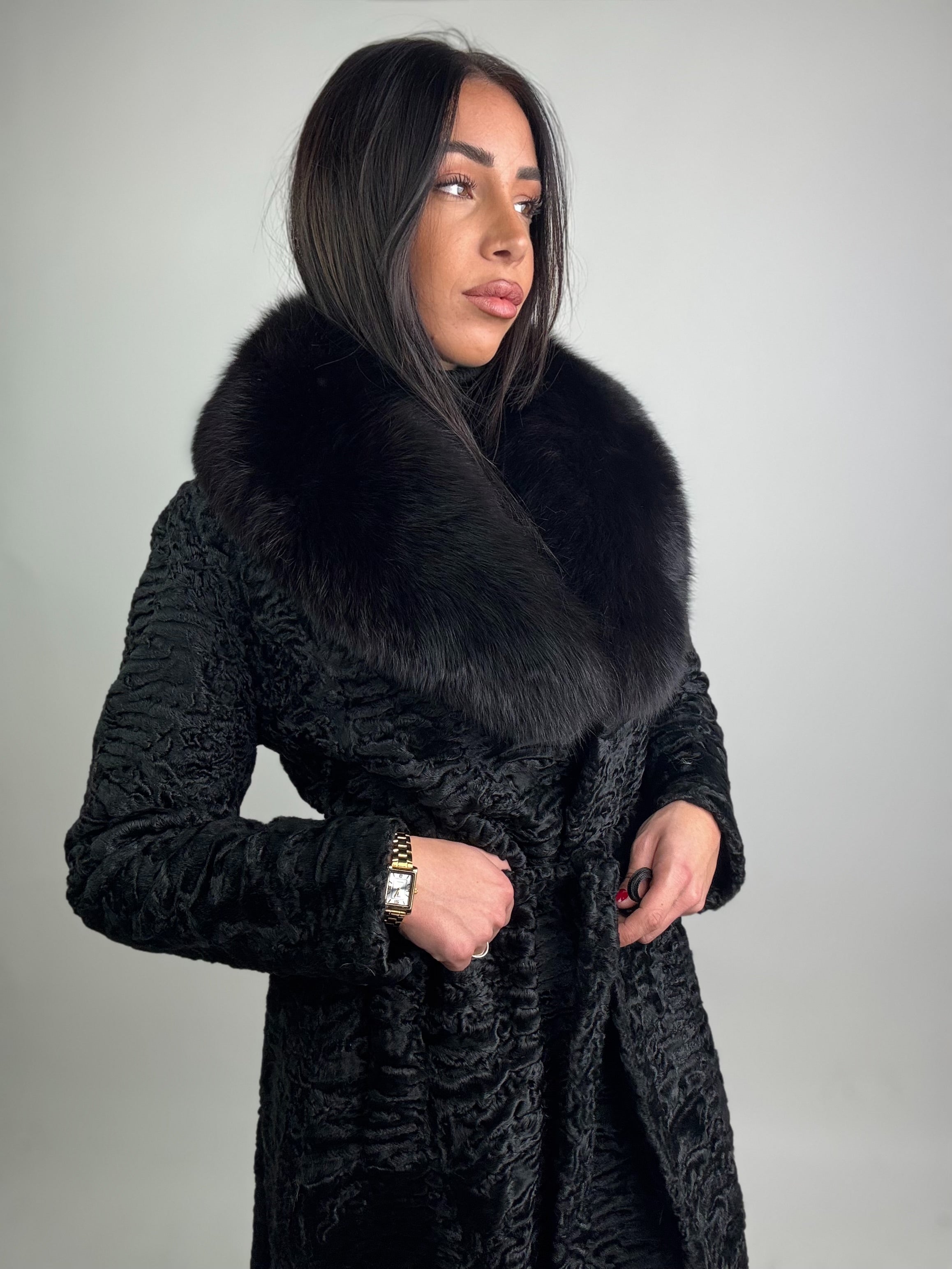 Cappotto in astrakan e volpe N31