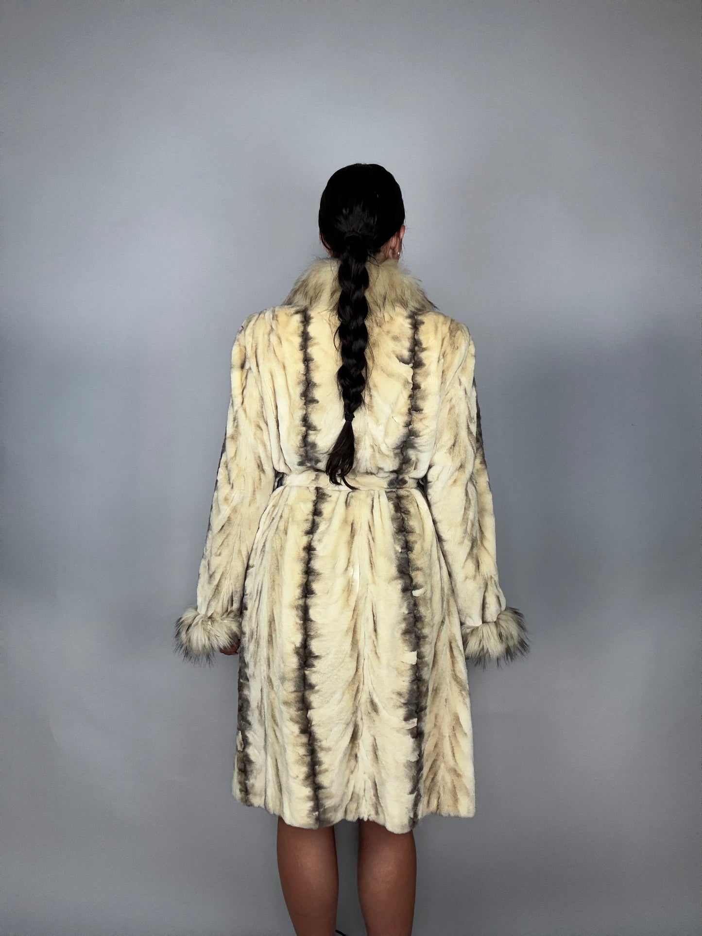 Cappotto in visone rasato e volpe