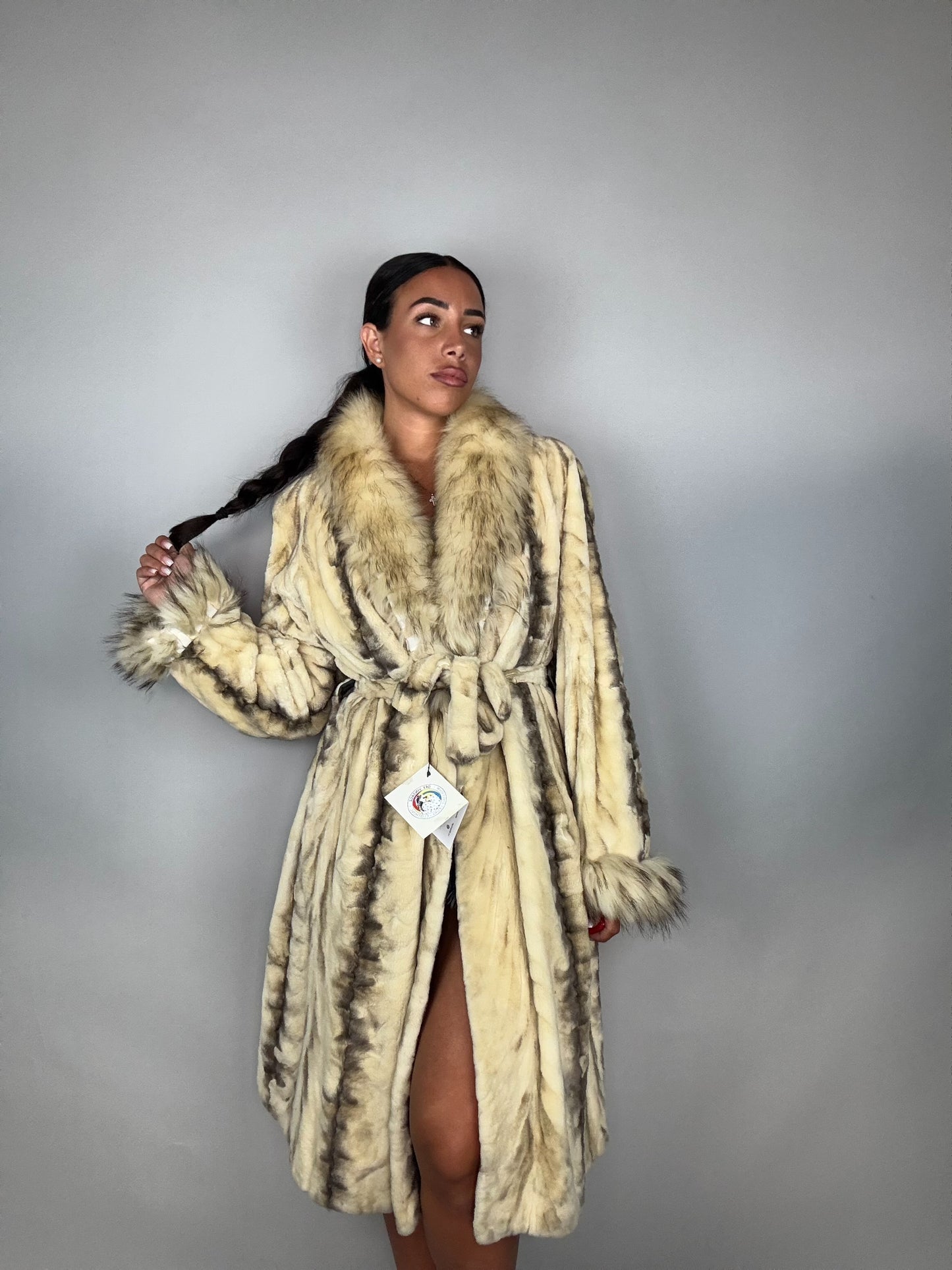 Cappotto in visone rasato e volpe