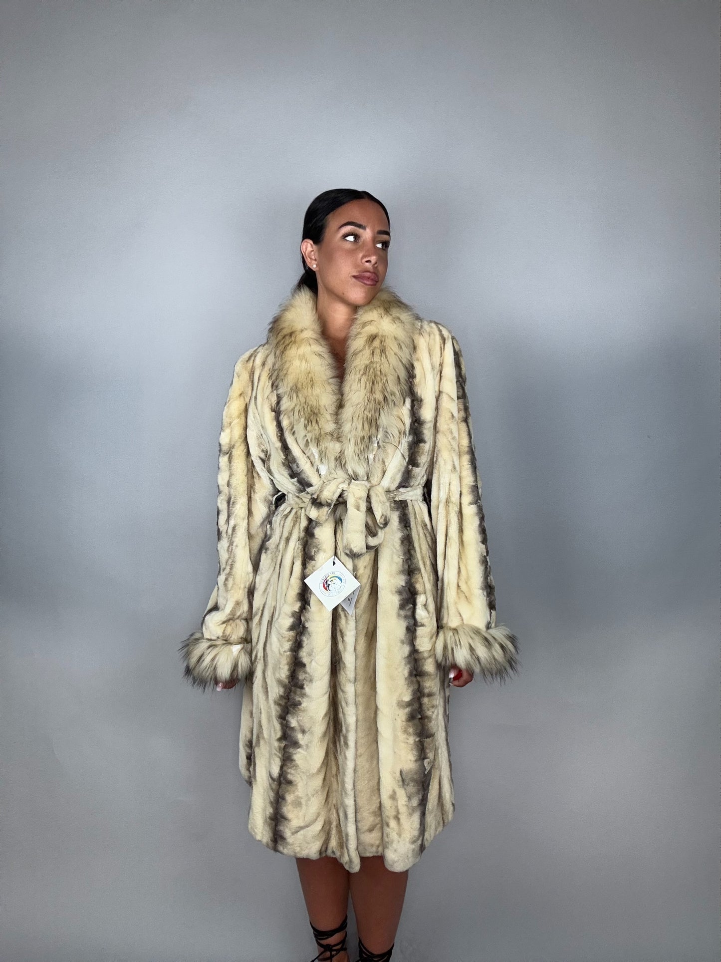 Cappotto in visone rasato e volpe