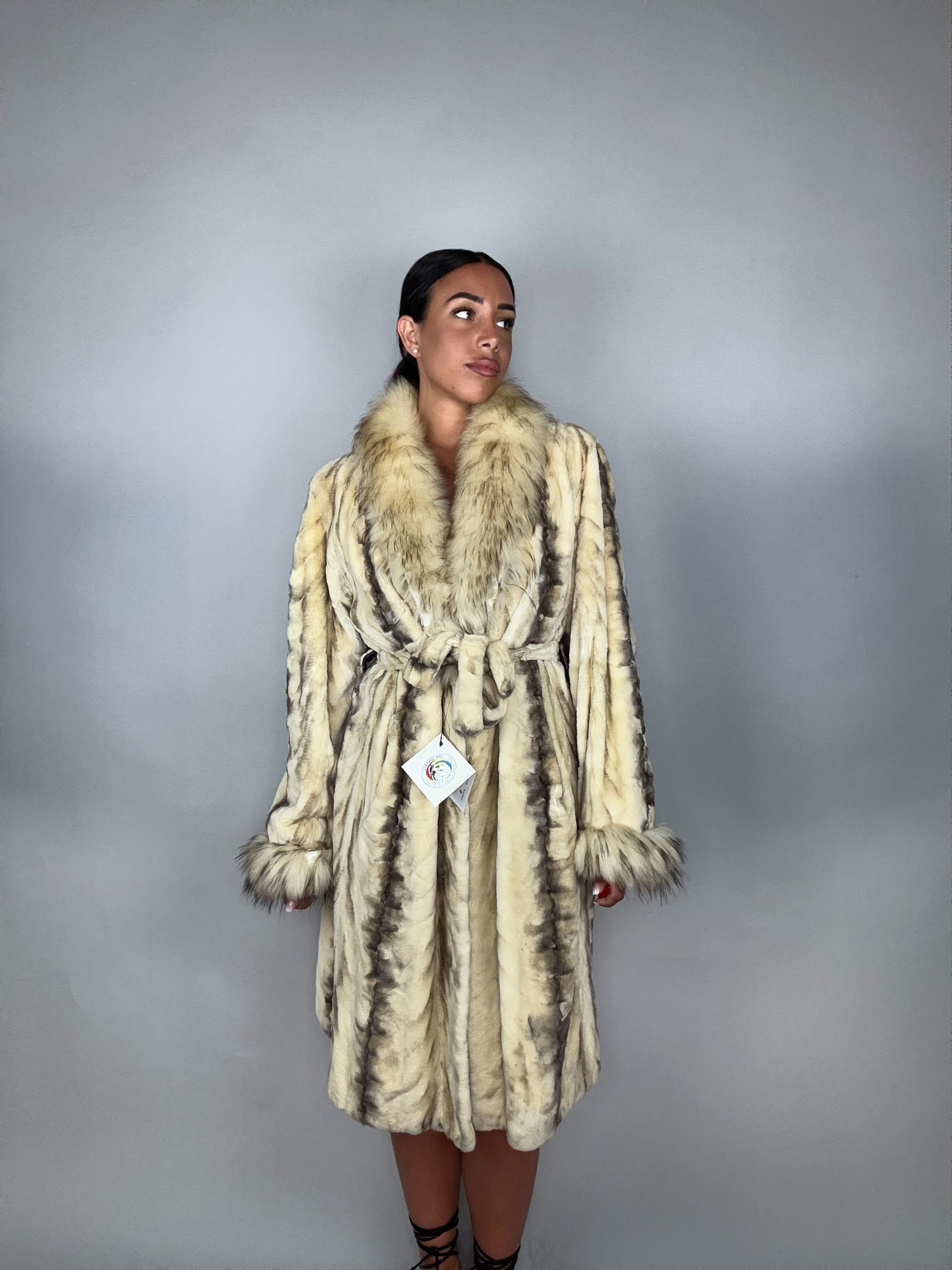 Cappotto in visone rasato e volpe