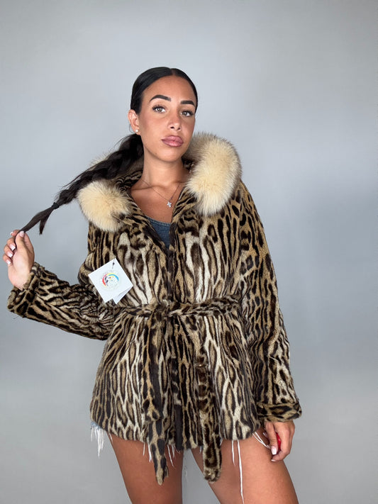 Giacca in leopardo cintura e cappuccio