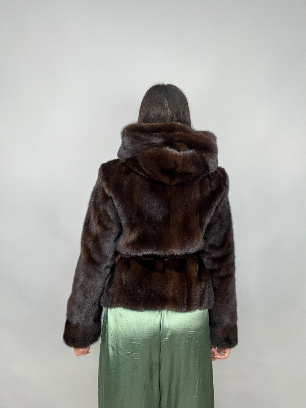 Giacca di visone cintura e cappuccio